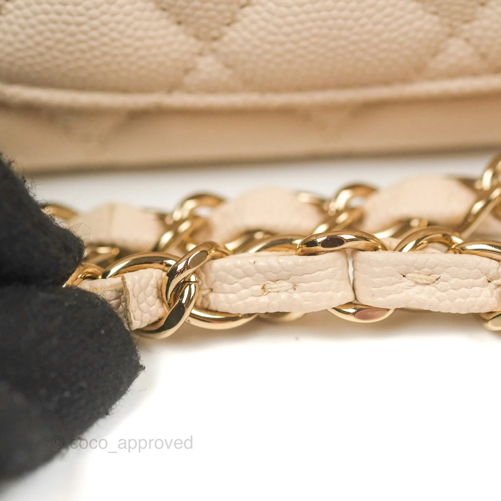 Chanel Small Classic Quilted Flap Light Ivory Beige Caviar Gold Hardware 20C