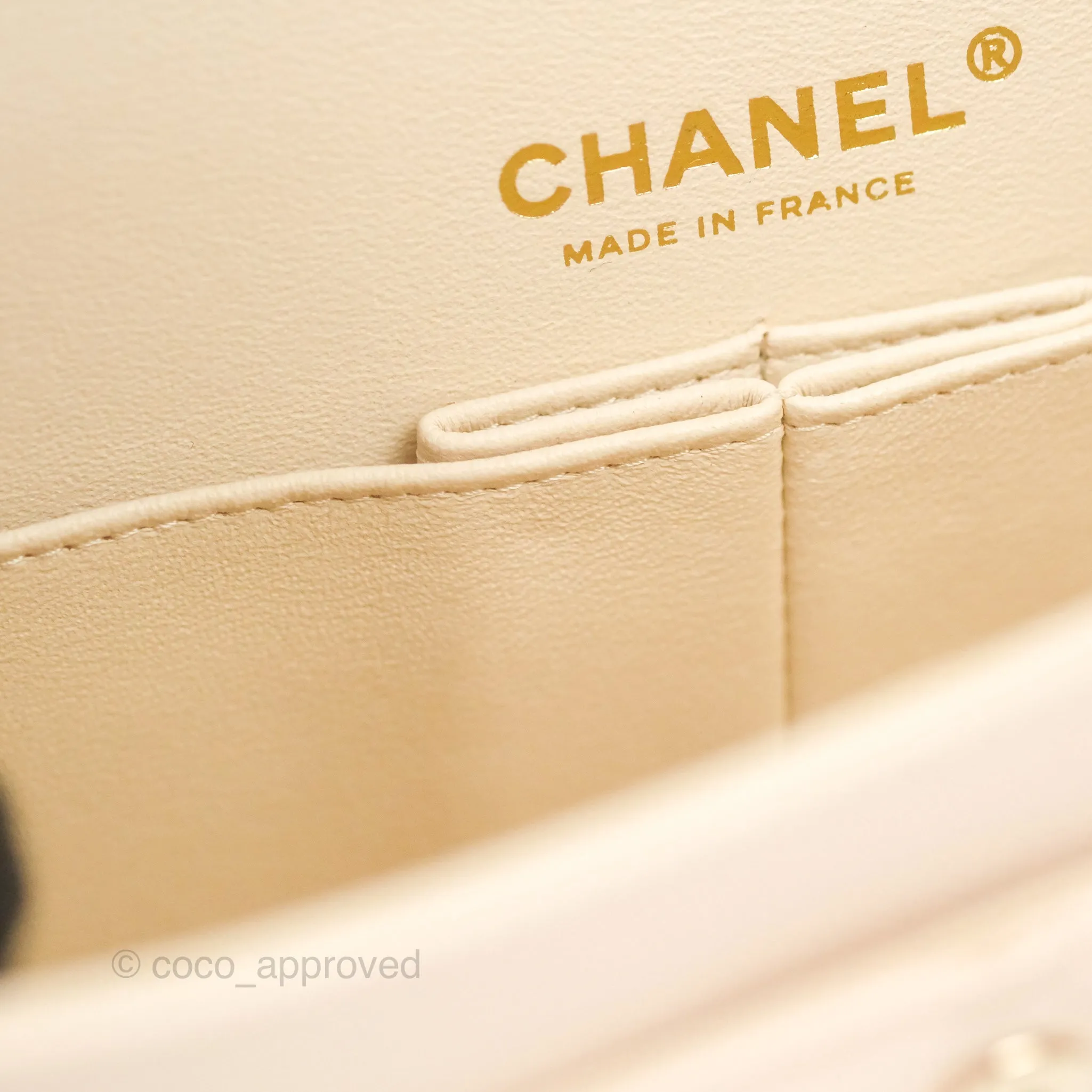 Chanel Small Classic Quilted Flap Light Ivory Beige Caviar Gold Hardware 20C