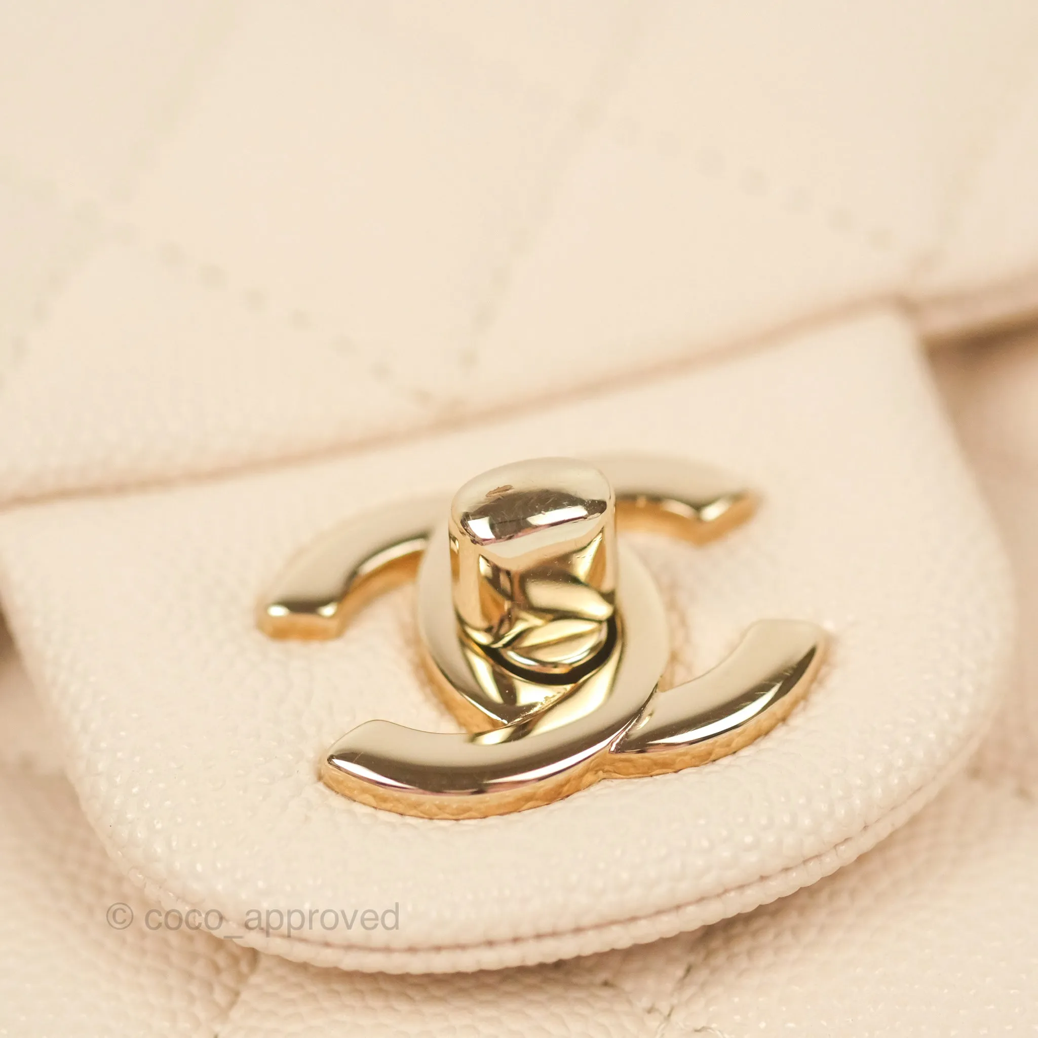 Chanel Small Classic Quilted Flap Light Ivory Beige Caviar Gold Hardware 20C