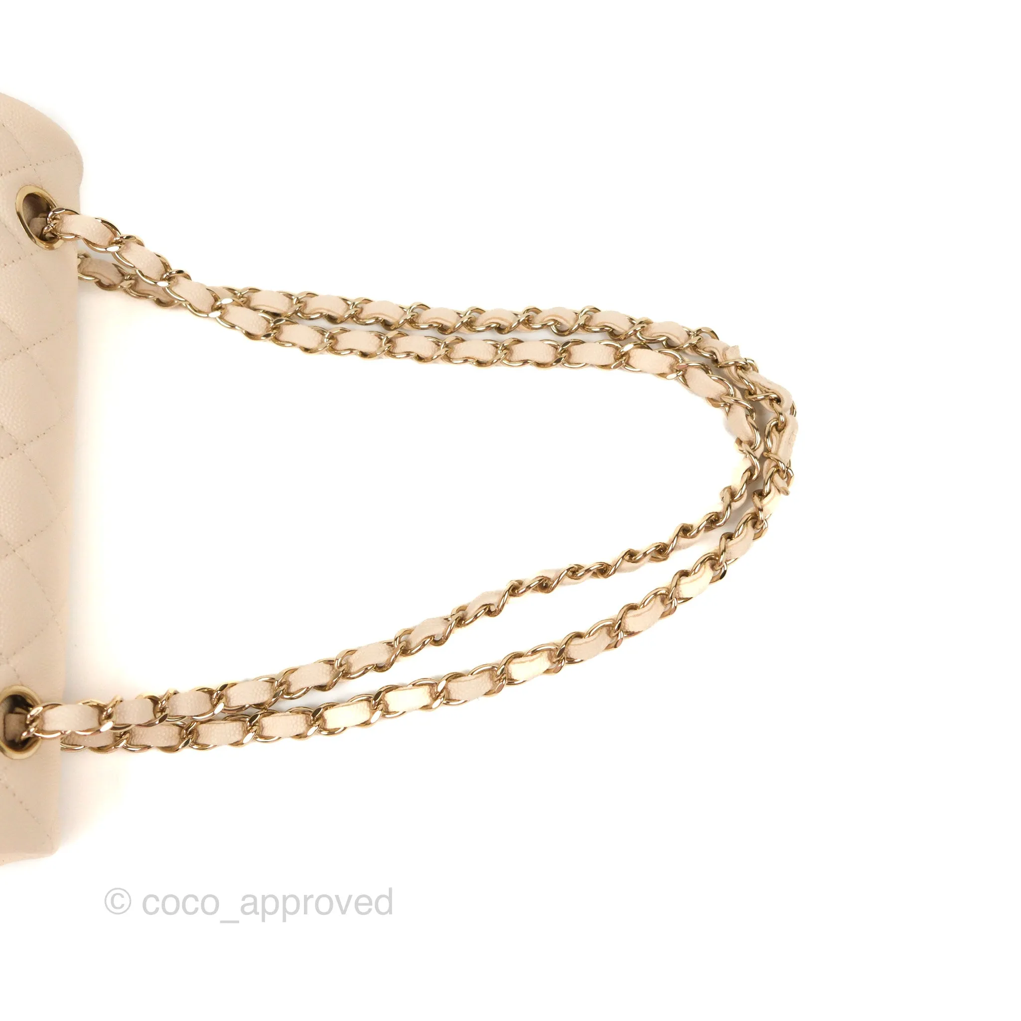 Chanel Small Classic Quilted Flap Light Ivory Beige Caviar Gold Hardware 20C