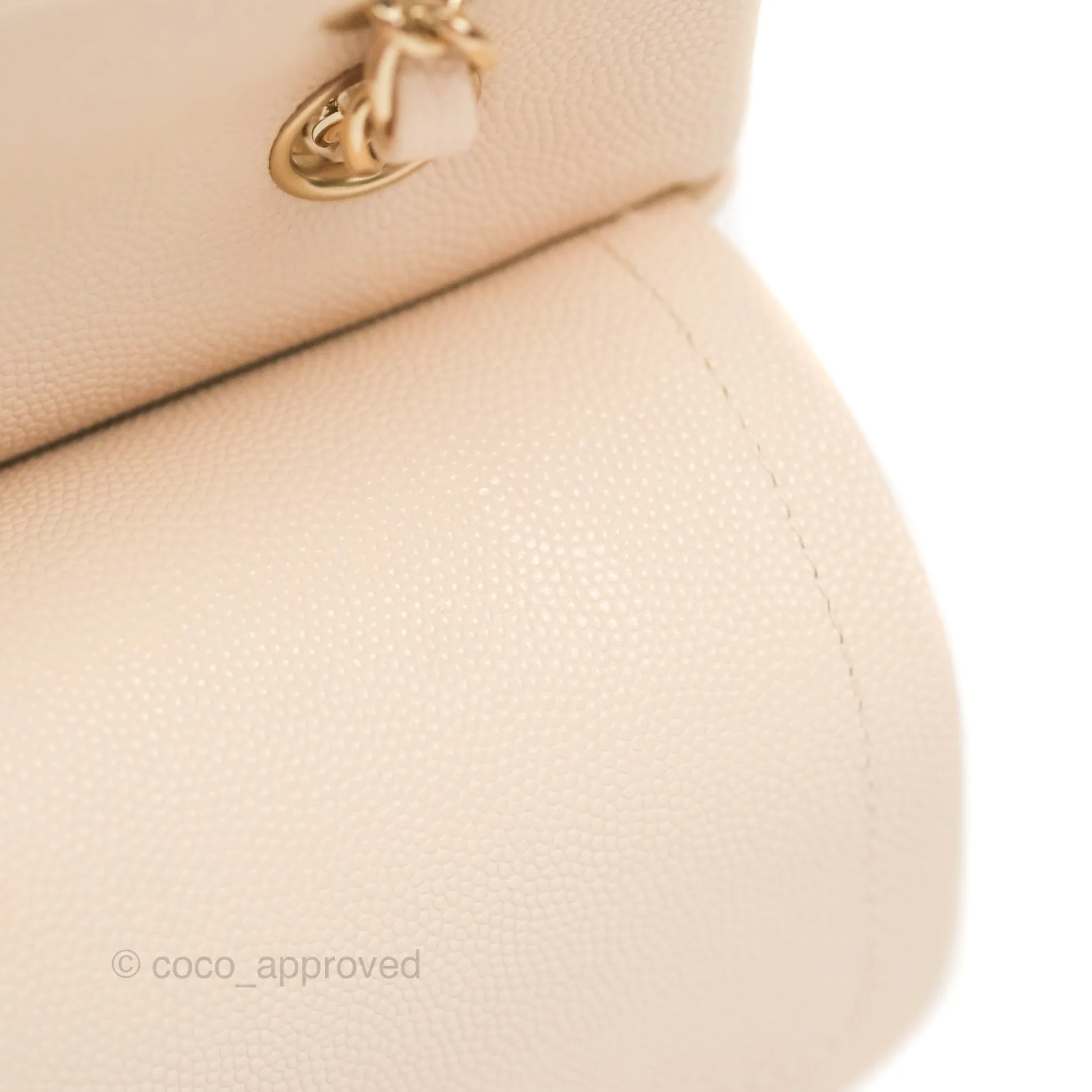 Chanel Small Classic Quilted Flap Light Ivory Beige Caviar Gold Hardware 20C