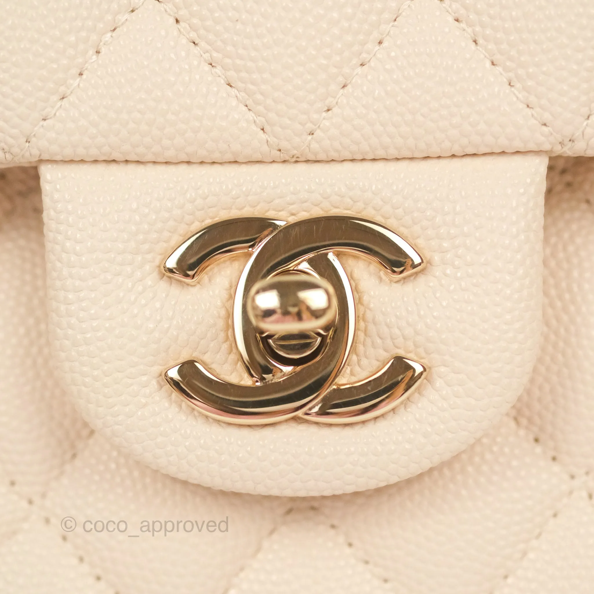 Chanel Small Classic Quilted Flap Light Ivory Beige Caviar Gold Hardware 20C