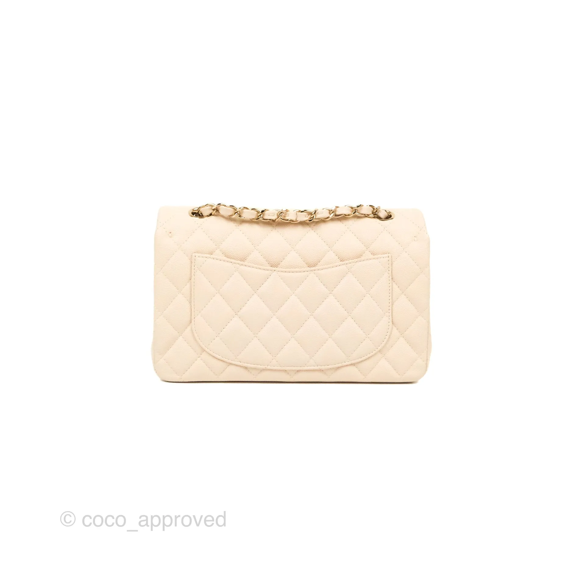 Chanel Small Classic Quilted Flap Light Ivory Beige Caviar Gold Hardware 20C