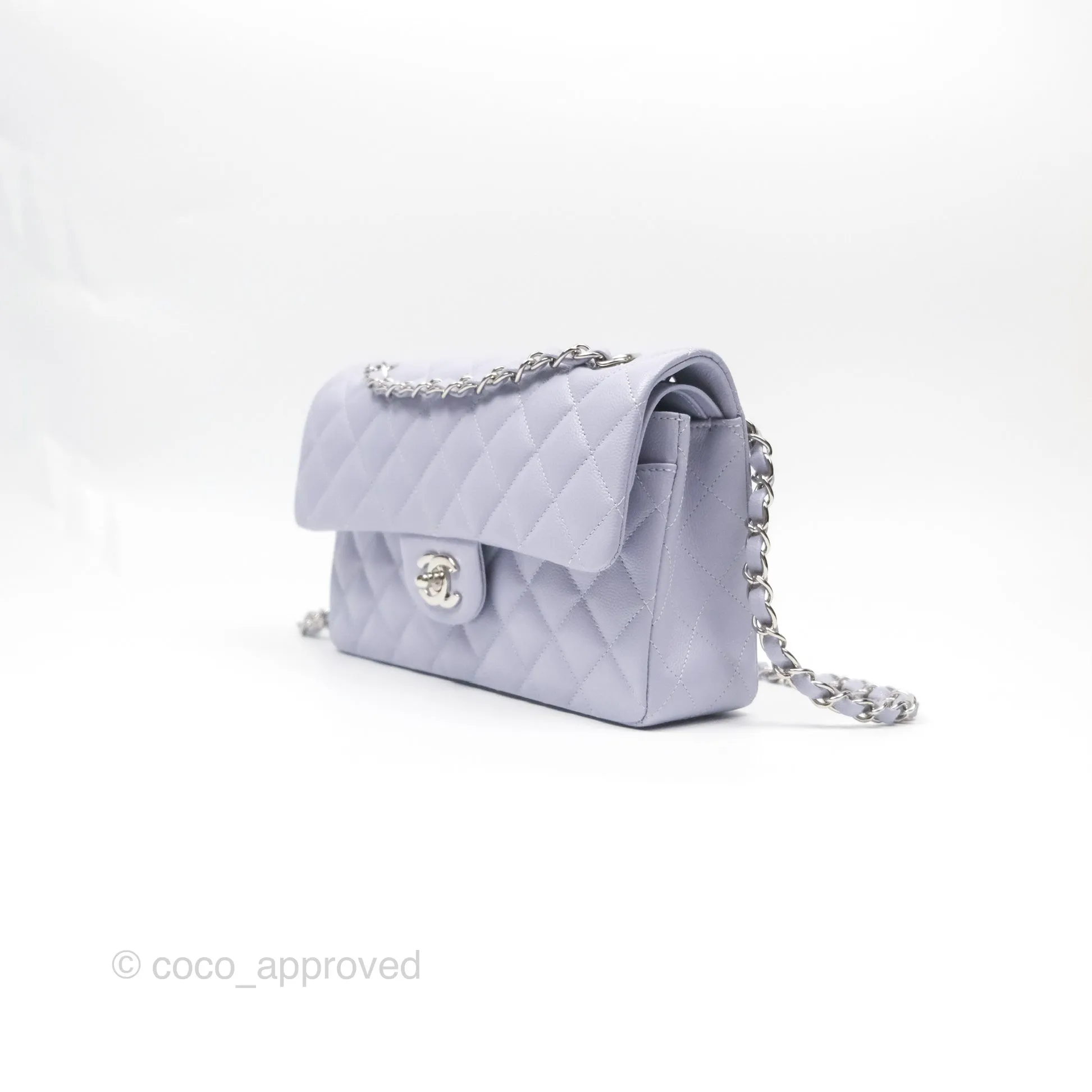 Chanel Small Classic Quilted Flap Lilac Caviar Silver Hardware 21K