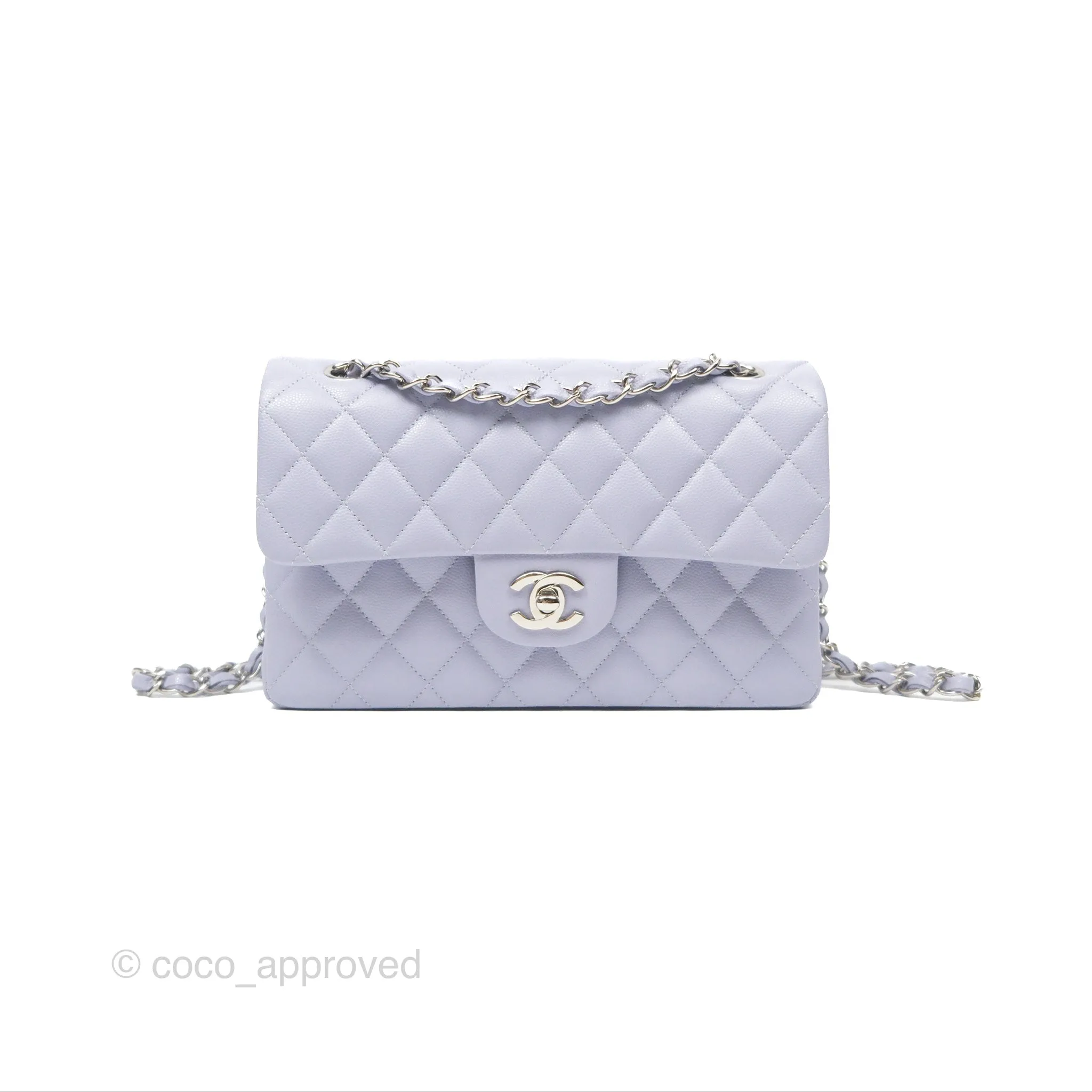 Chanel Small Classic Quilted Flap Lilac Caviar Silver Hardware 21K