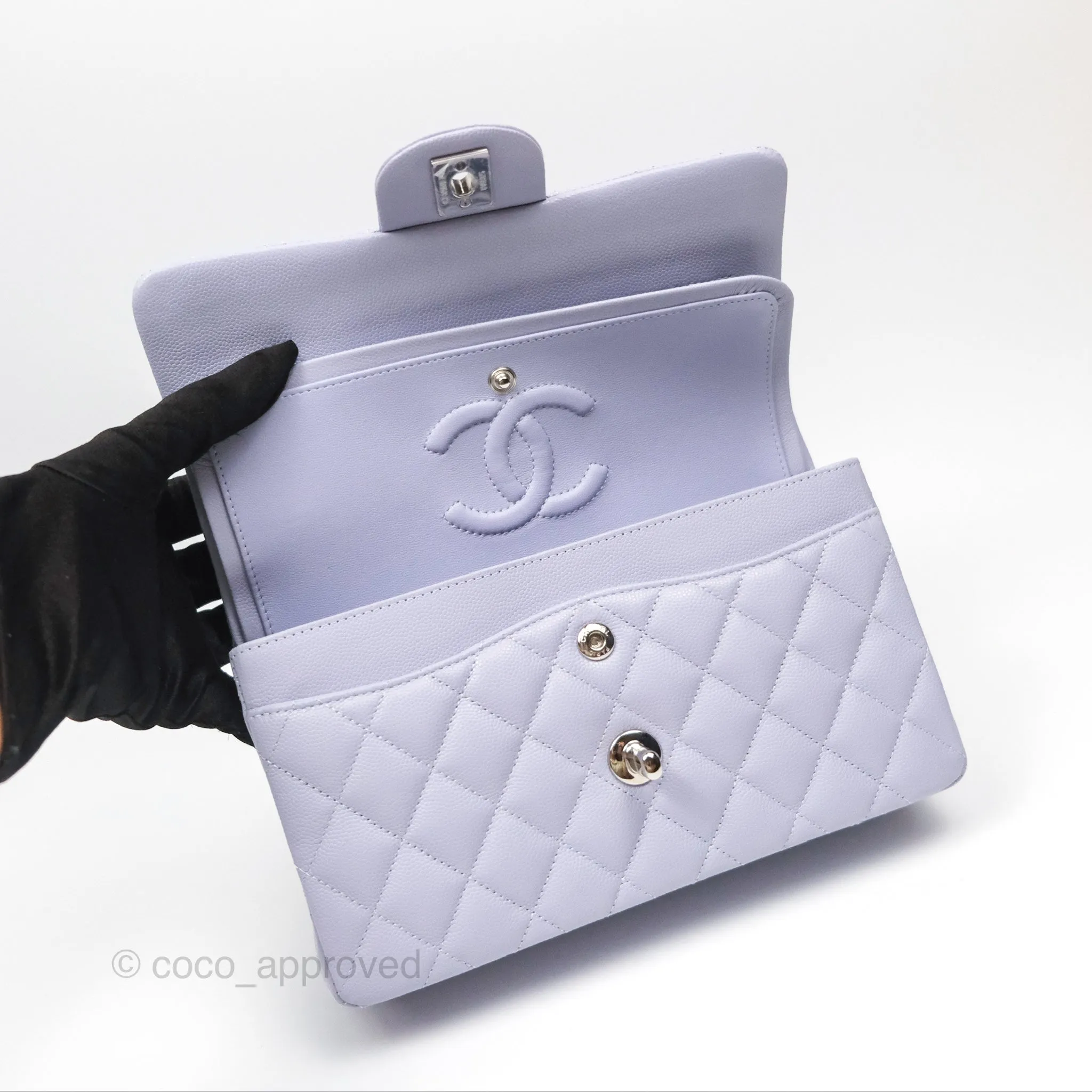 Chanel Small Classic Quilted Flap Lilac Caviar Silver Hardware 21K
