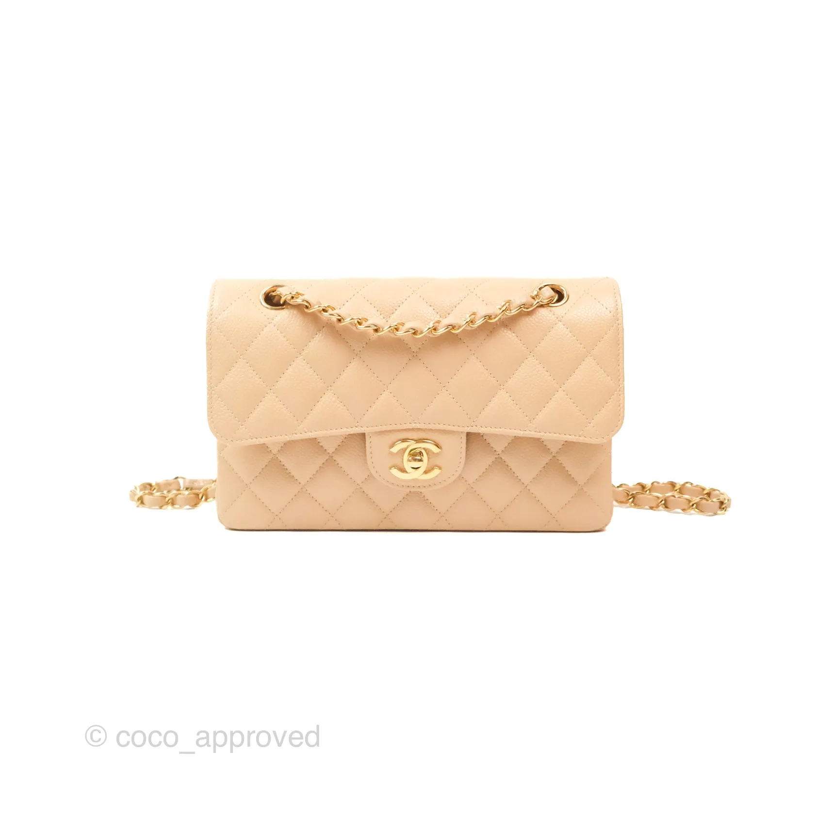 Chanel Small Quilted Classic Flap Beige Caviar Gold Hardware