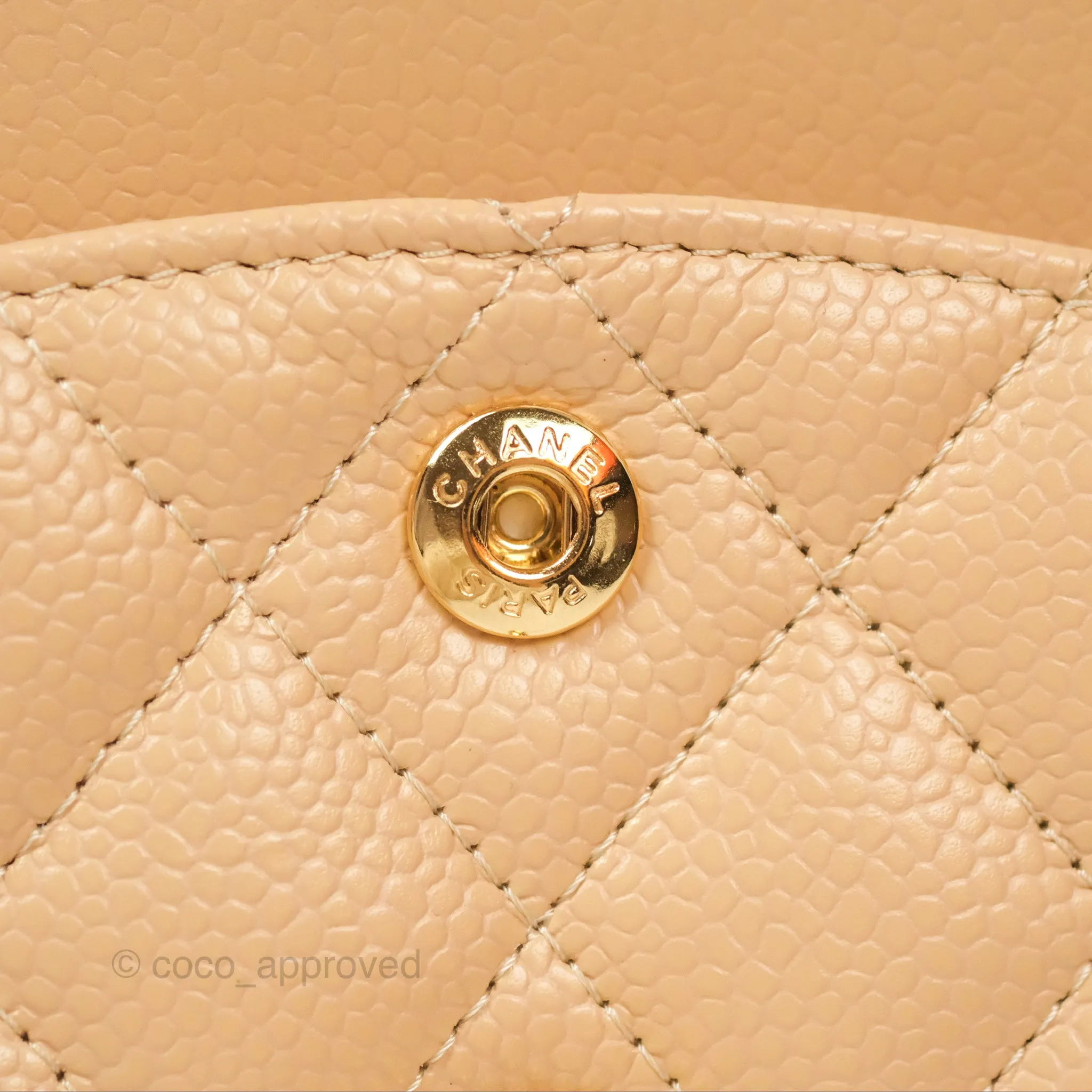 Chanel Small Quilted Classic Flap Beige Caviar Gold Hardware