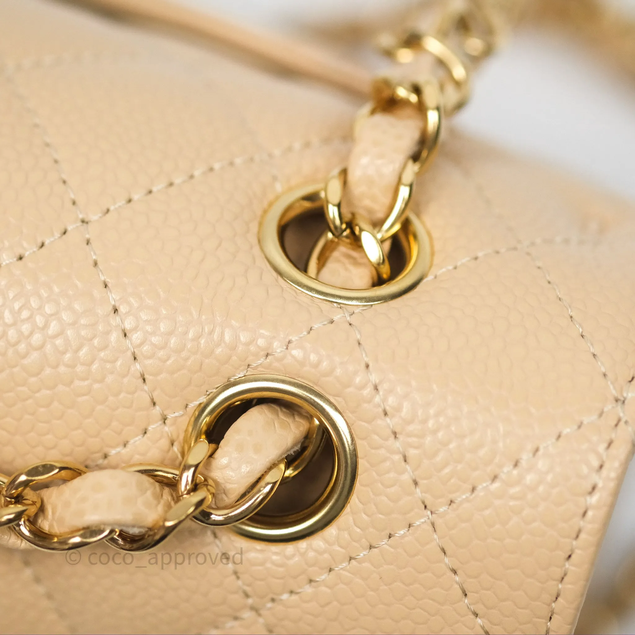 Chanel Small Quilted Classic Flap Beige Caviar Gold Hardware