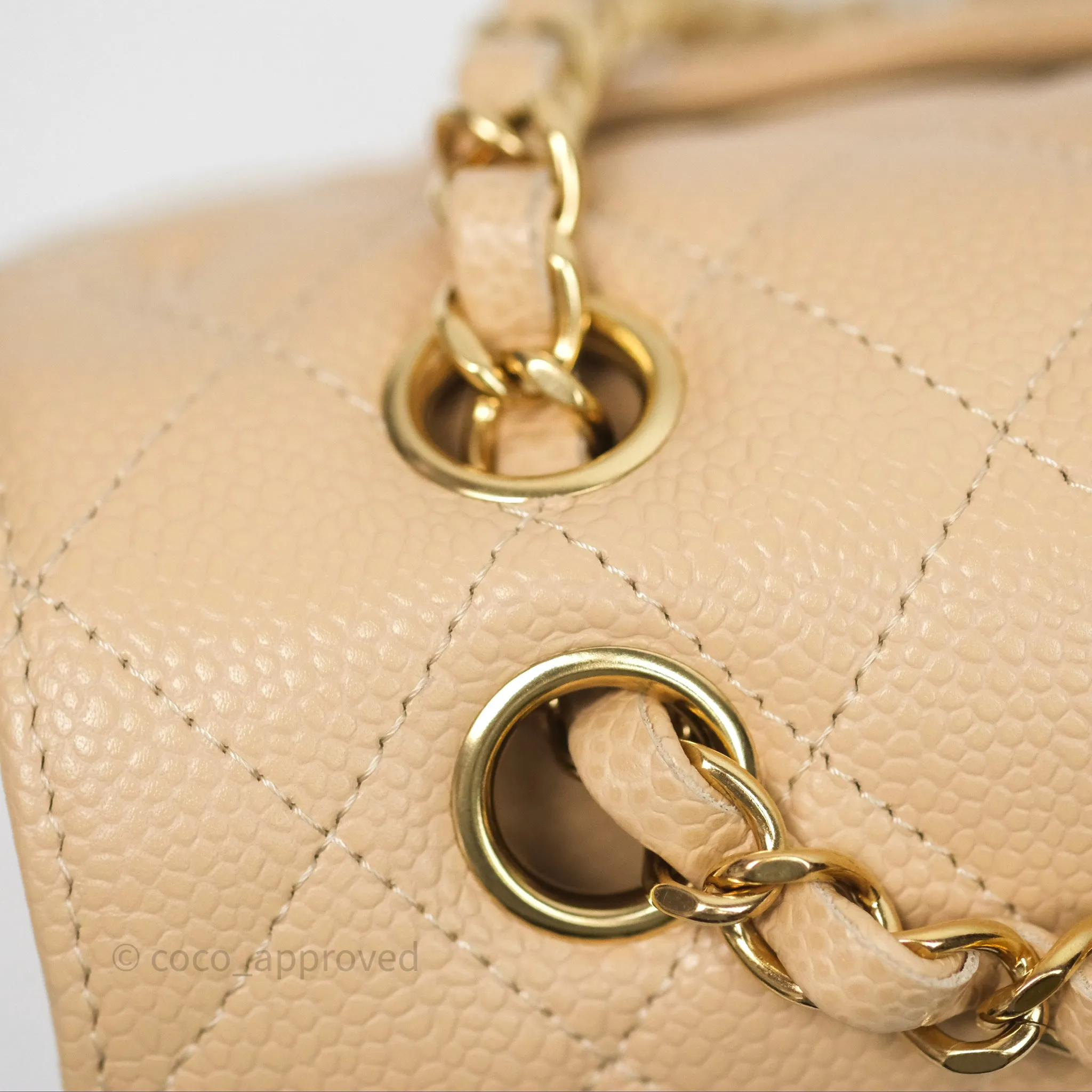 Chanel Small Quilted Classic Flap Beige Caviar Gold Hardware