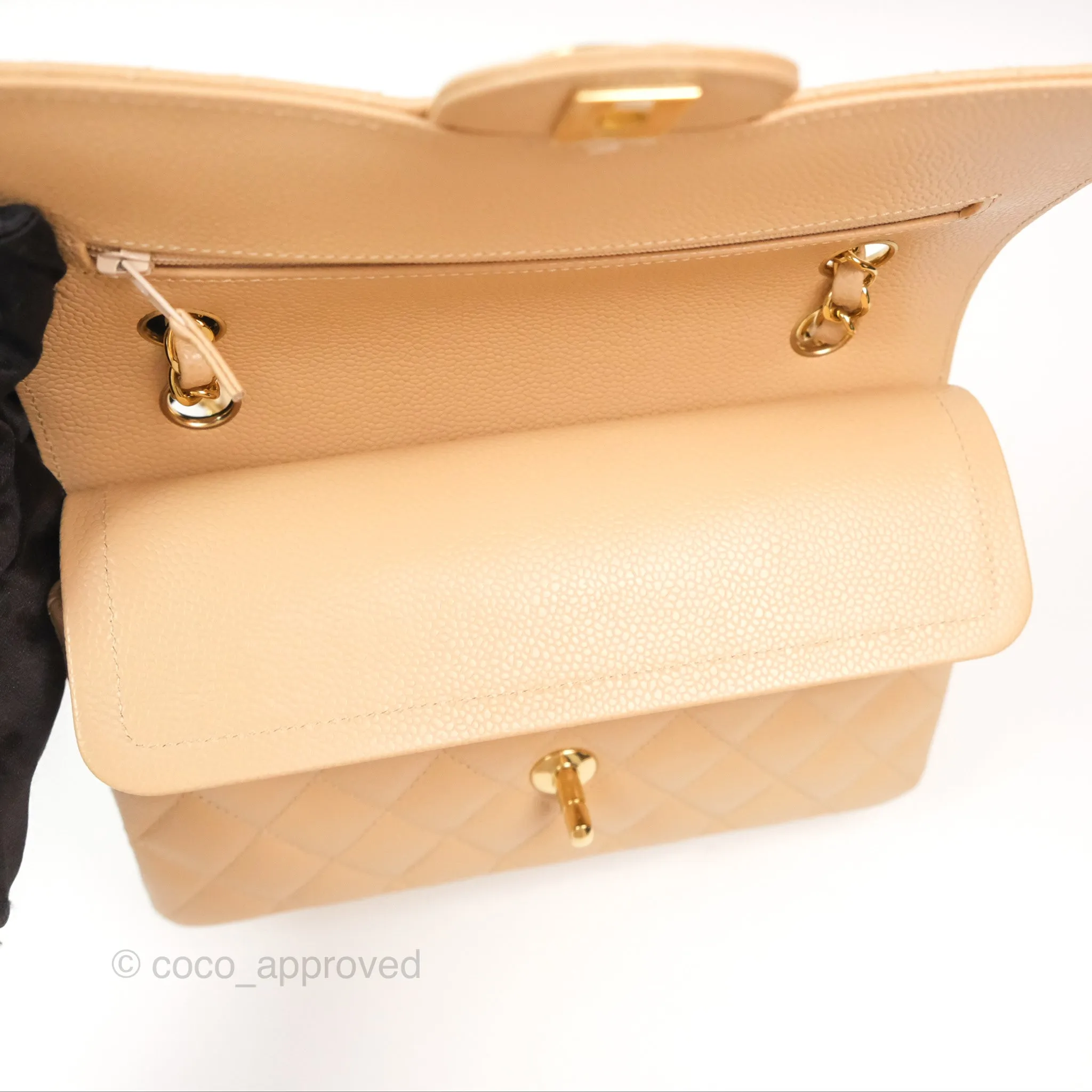 Chanel Small Quilted Classic Flap Beige Caviar Gold Hardware