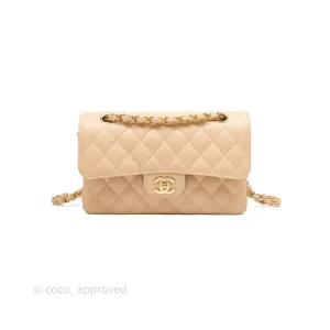 Chanel Small Quilted Classic Flap Beige Caviar Gold Hardware
