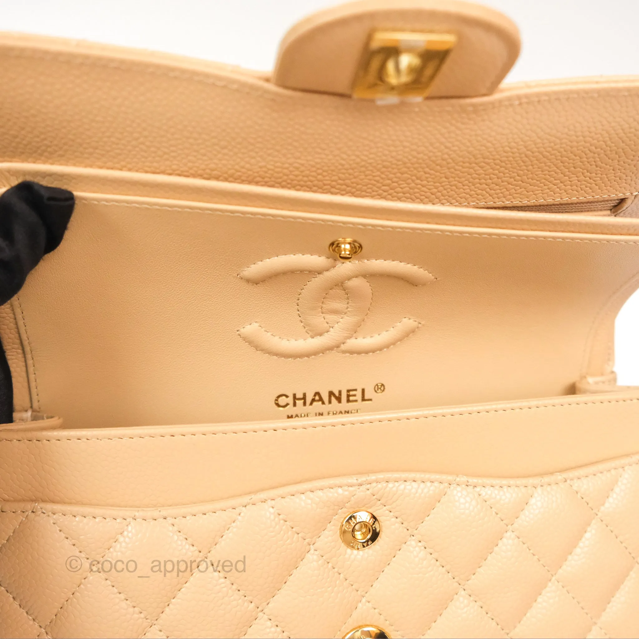 Chanel Small Quilted Classic Flap Beige Caviar Gold Hardware