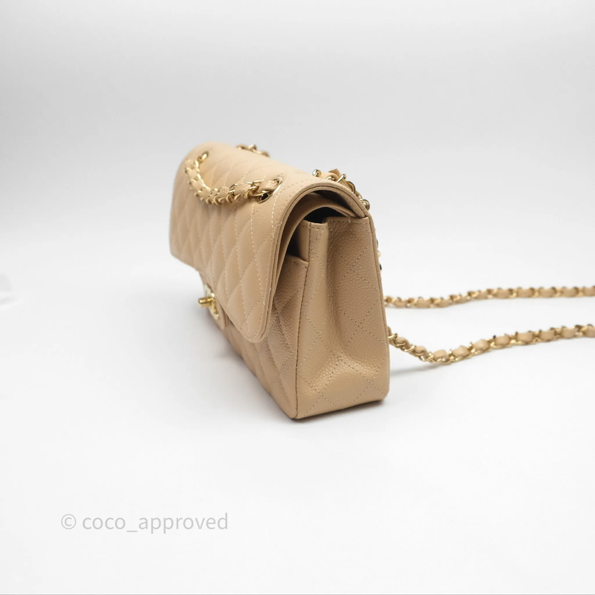 Chanel Small Quilted Classic Flap Beige Caviar Gold Hardware