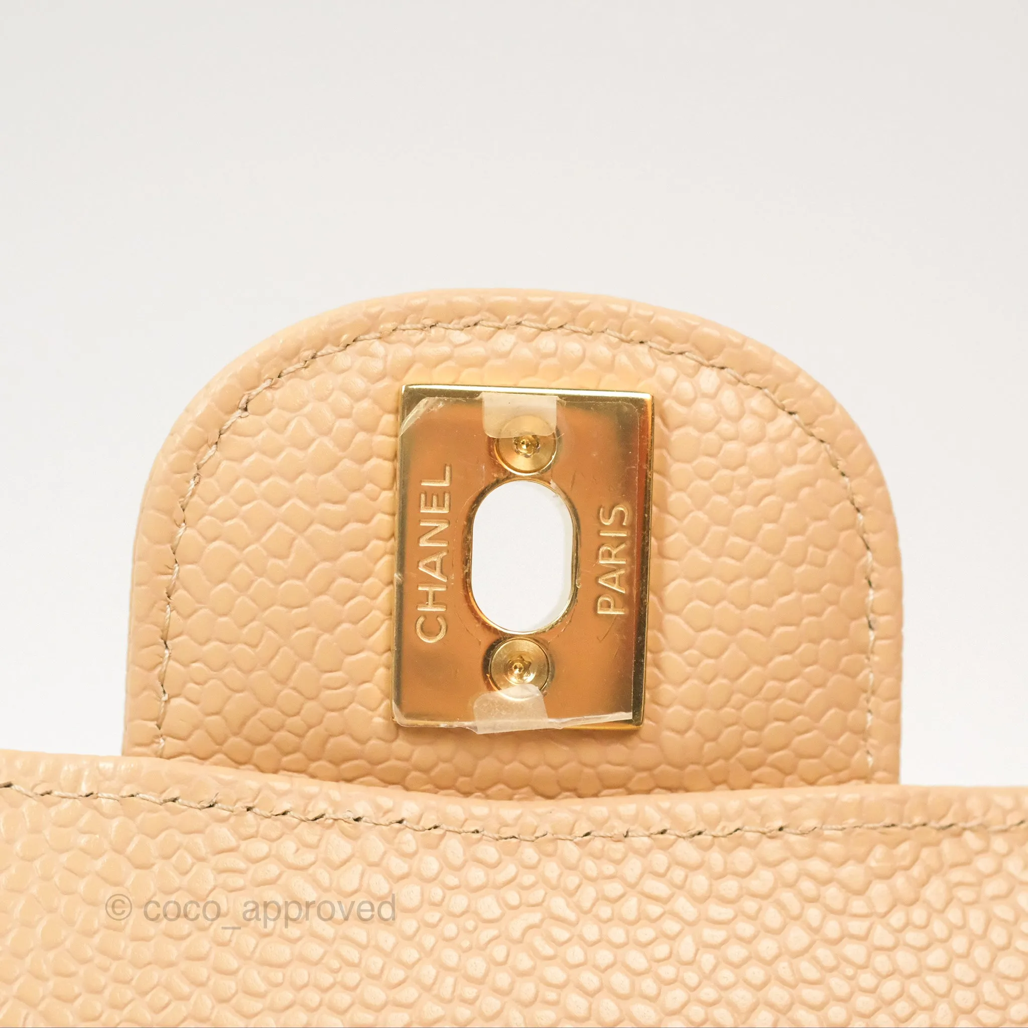 Chanel Small Quilted Classic Flap Beige Caviar Gold Hardware