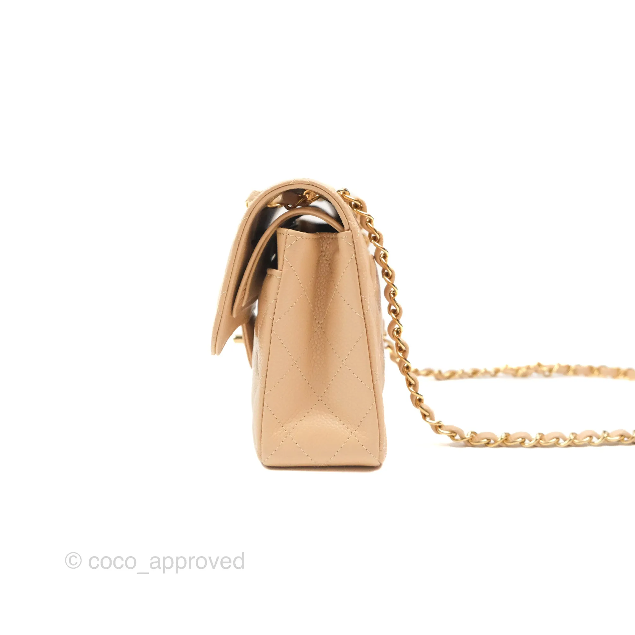 Chanel Small Quilted Classic Flap Beige Caviar Gold Hardware