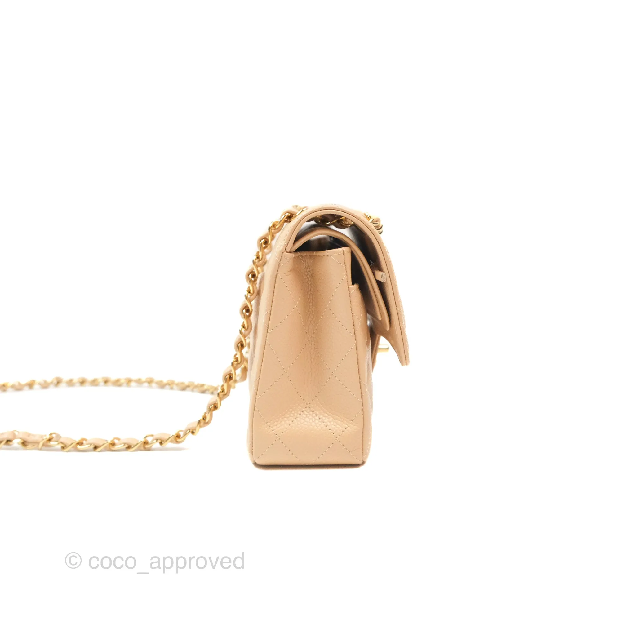 Chanel Small Quilted Classic Flap Beige Caviar Gold Hardware