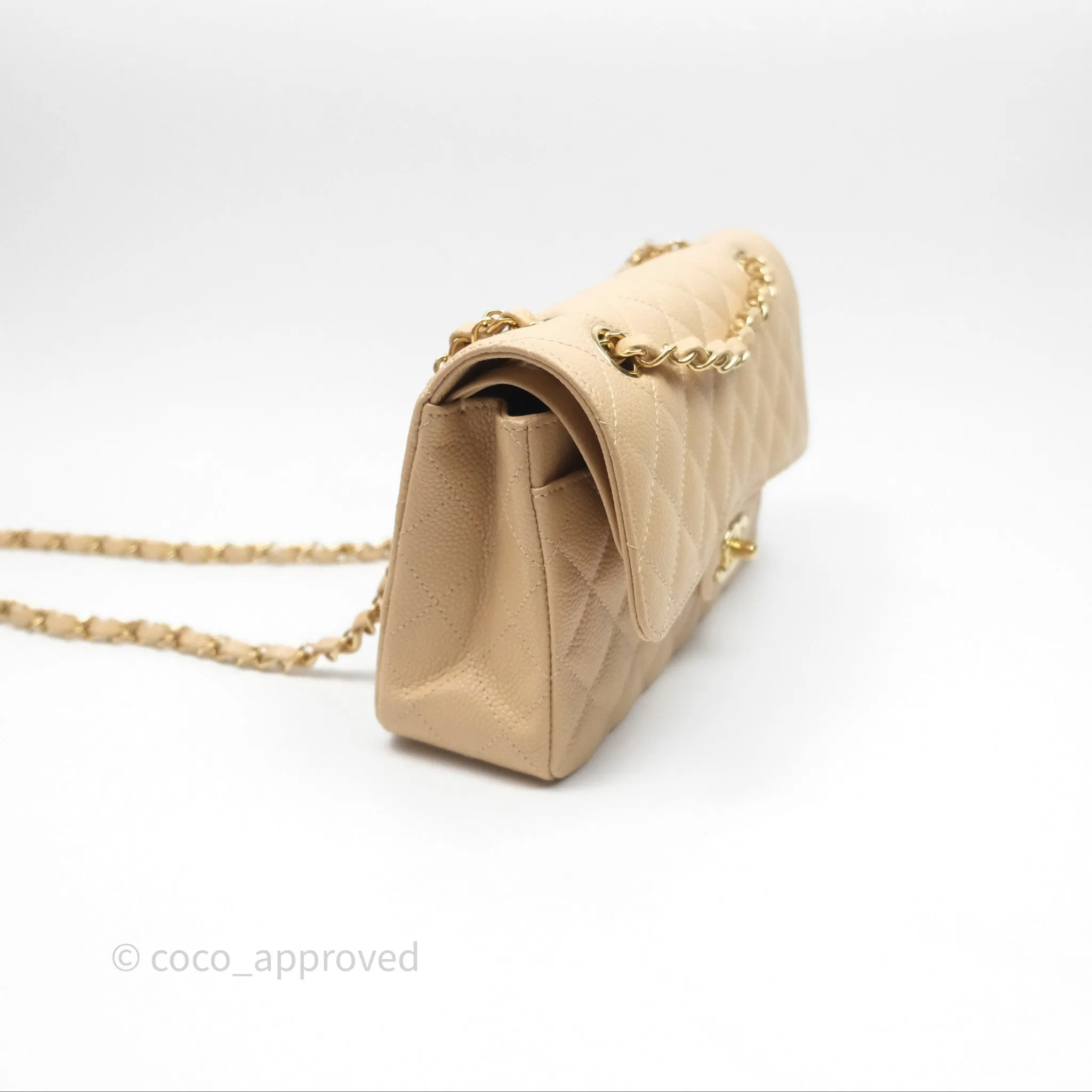 Chanel Small Quilted Classic Flap Beige Caviar Gold Hardware