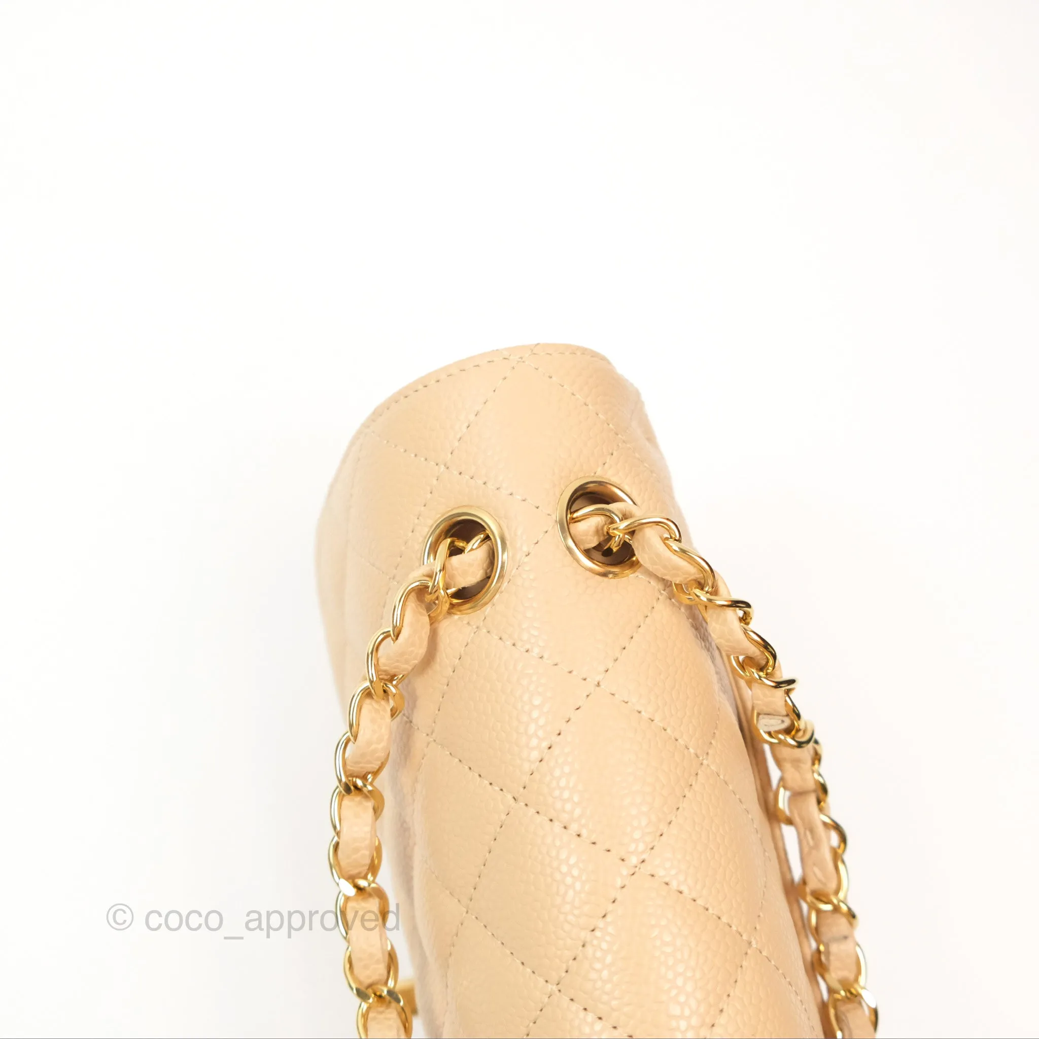 Chanel Small Quilted Classic Flap Beige Caviar Gold Hardware