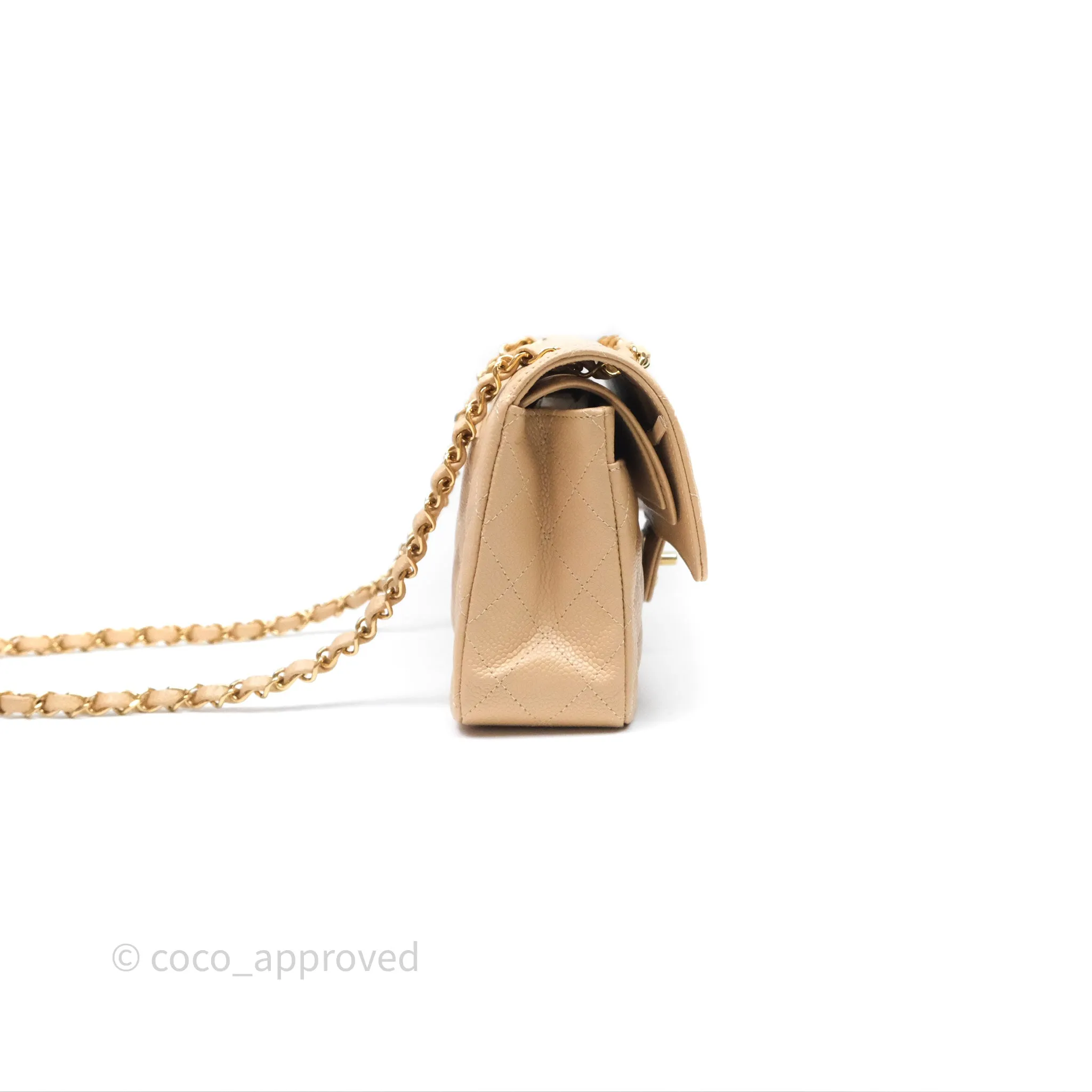 Chanel Small Quilted Classic Flap Beige Caviar Gold Hardware