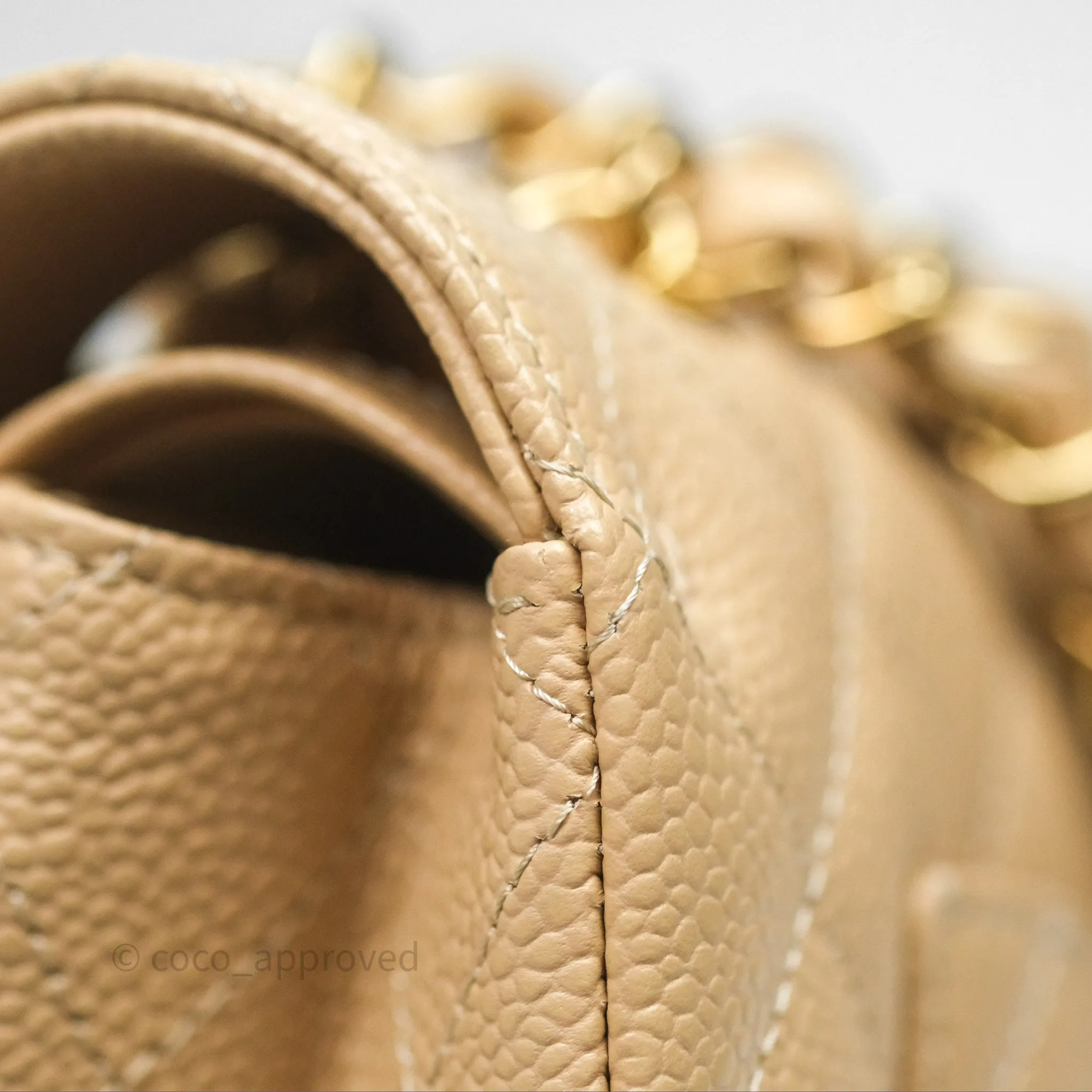 Chanel Small Quilted Classic Flap Beige Caviar Gold Hardware