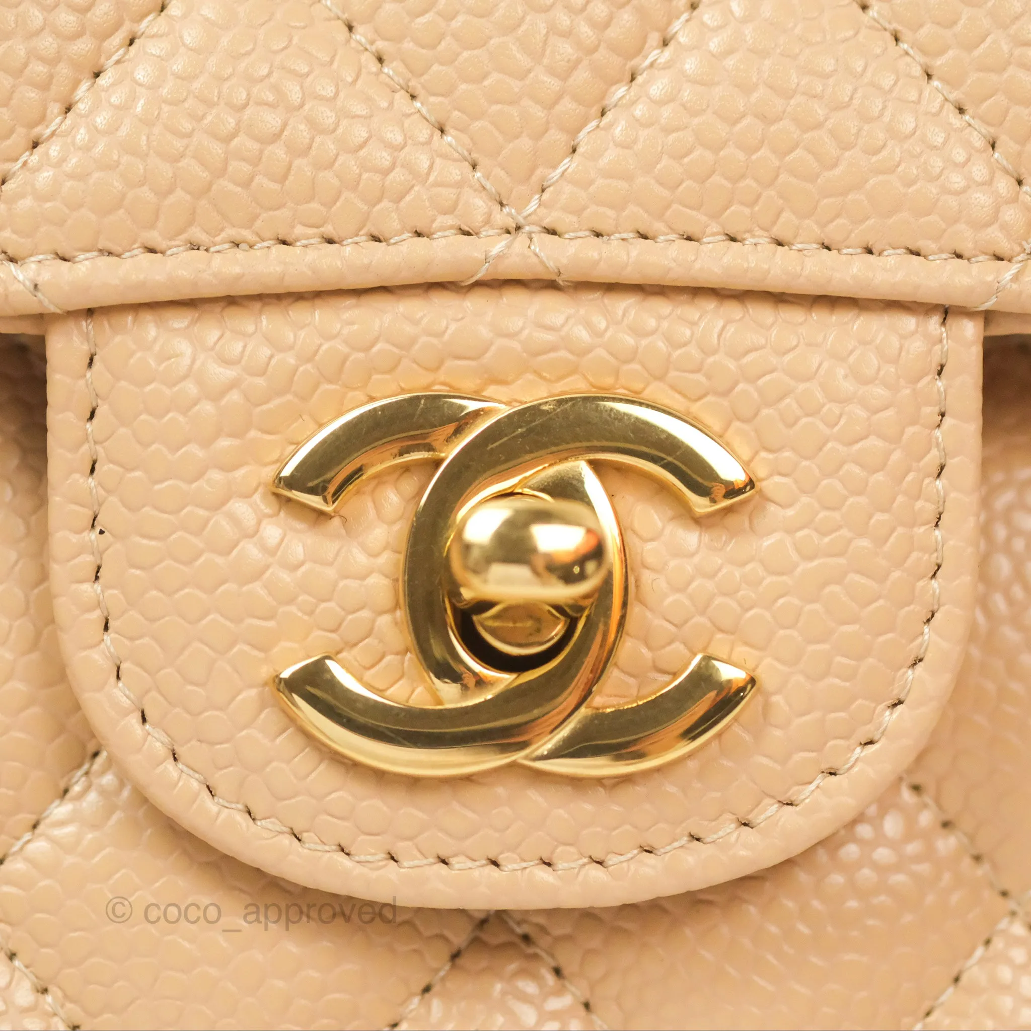 Chanel Small Quilted Classic Flap Beige Caviar Gold Hardware