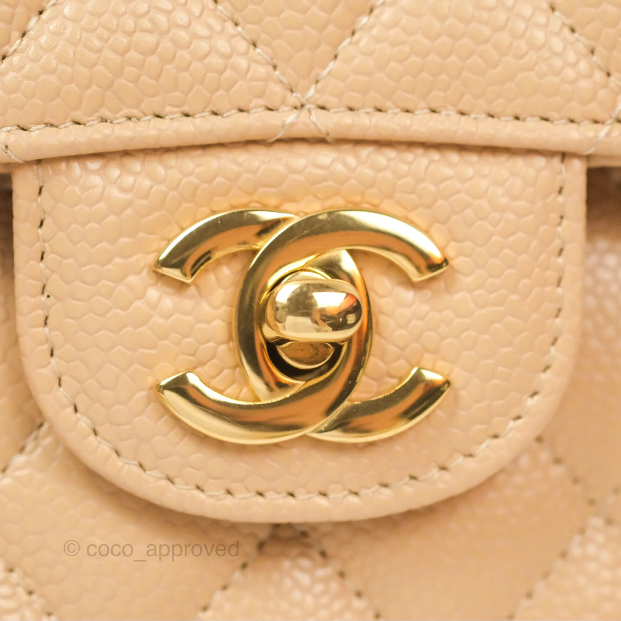 Chanel Small Quilted Classic Flap Beige Caviar Gold Hardware