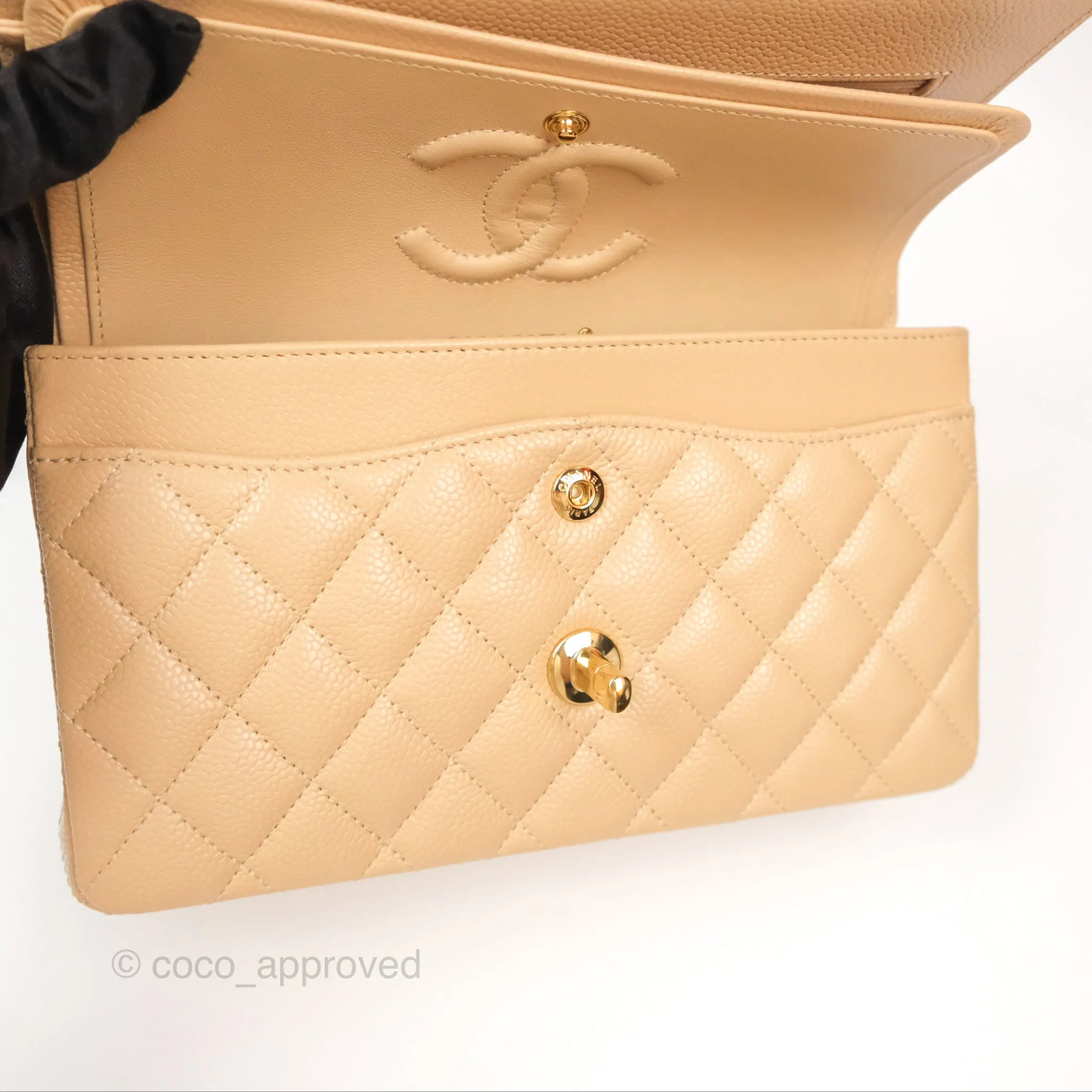Chanel Small Quilted Classic Flap Beige Caviar Gold Hardware