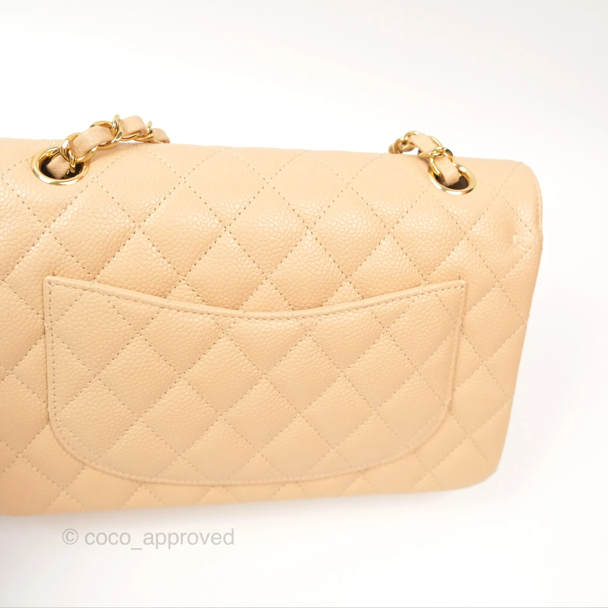 Chanel Small Quilted Classic Flap Beige Caviar Gold Hardware