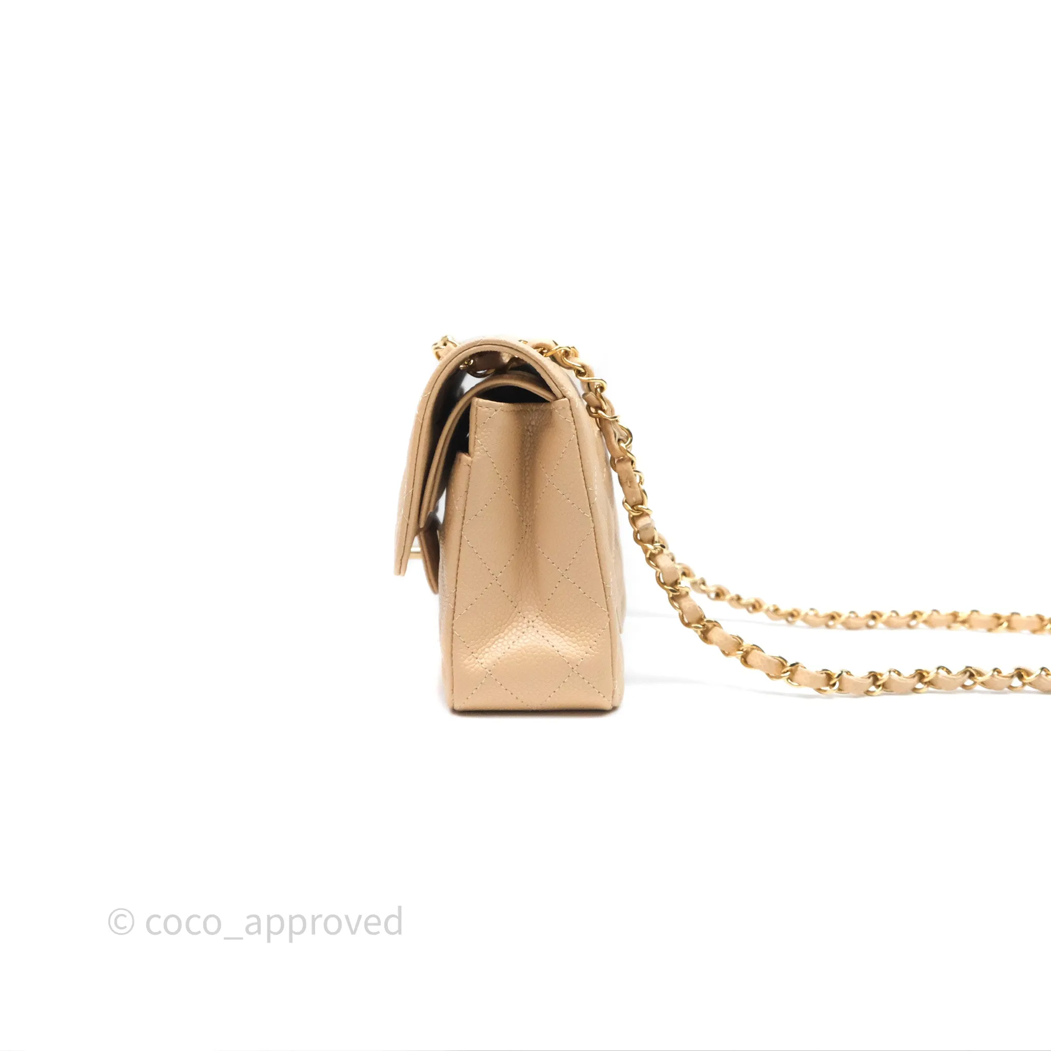 Chanel Small Quilted Classic Flap Beige Caviar Gold Hardware