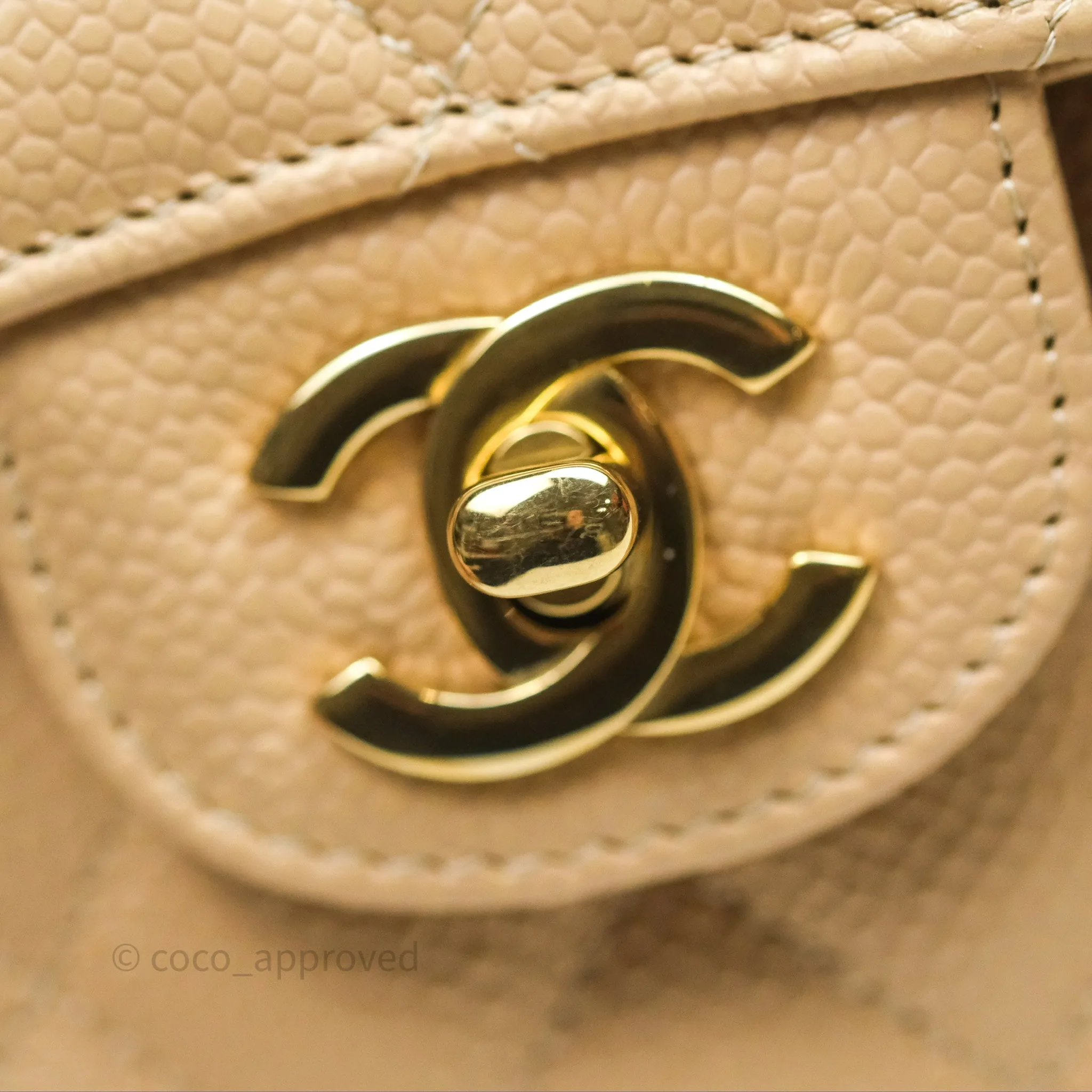 Chanel Small Quilted Classic Flap Beige Caviar Gold Hardware
