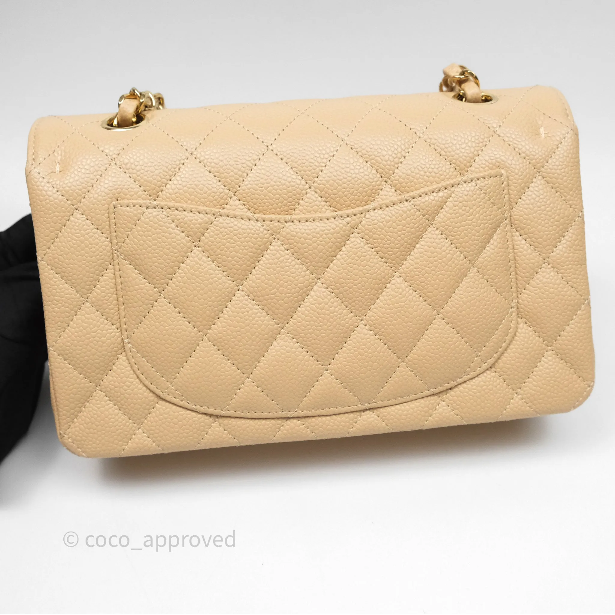 Chanel Small Quilted Classic Flap Beige Caviar Gold Hardware