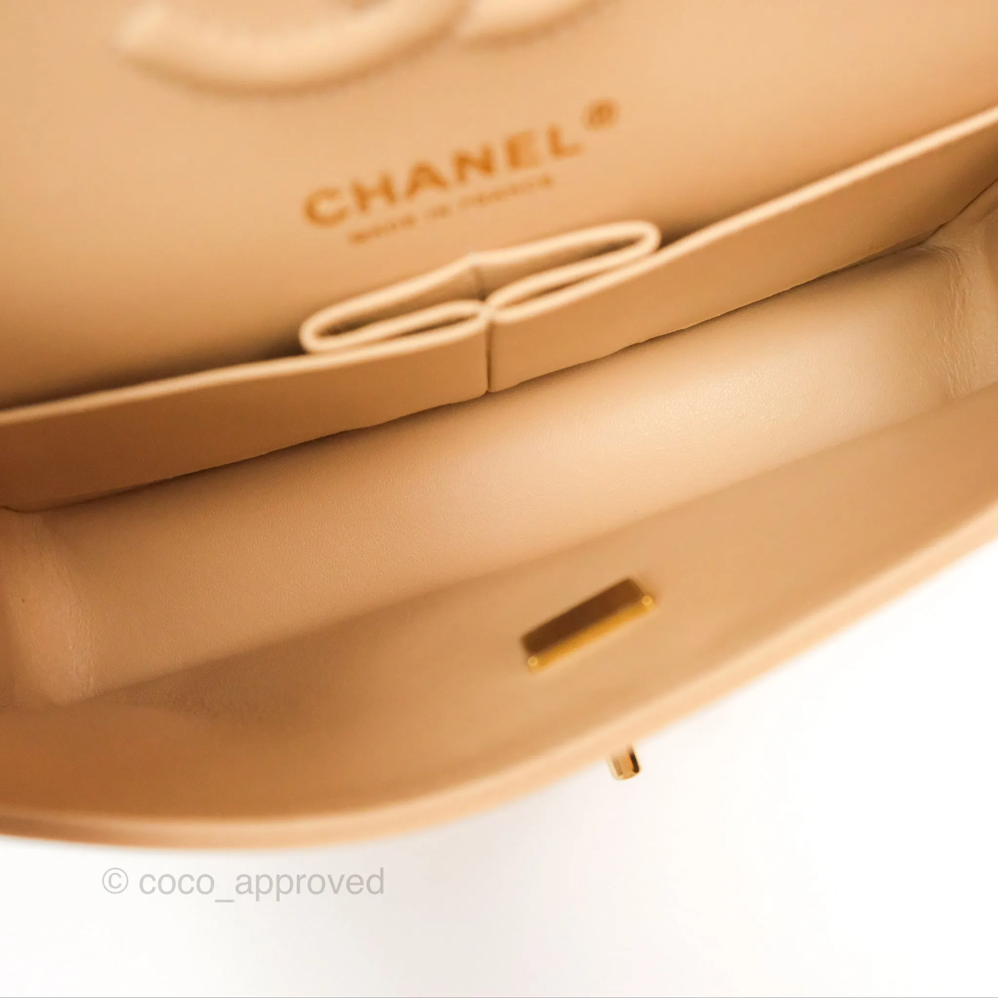 Chanel Small Quilted Classic Flap Beige Caviar Gold Hardware