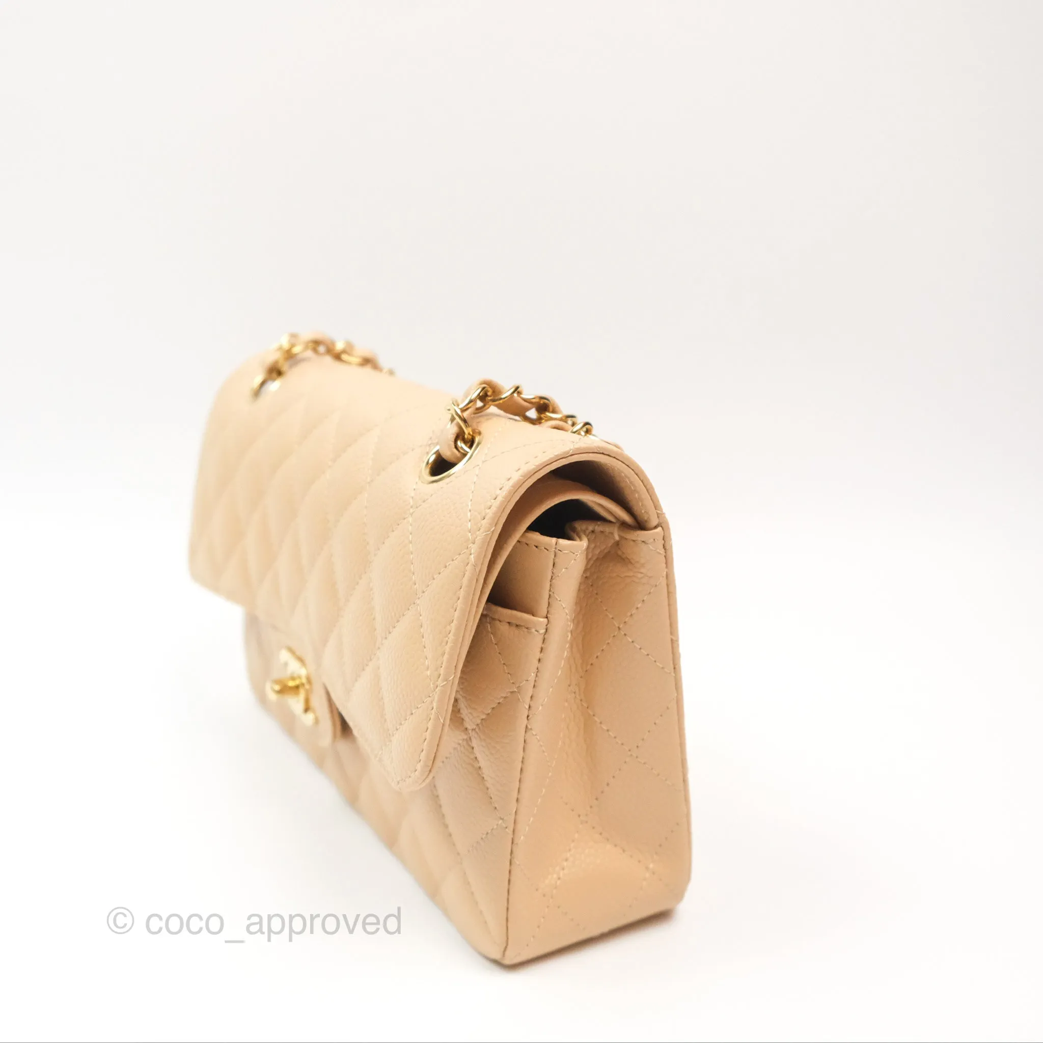 Chanel Small Quilted Classic Flap Beige Caviar Gold Hardware