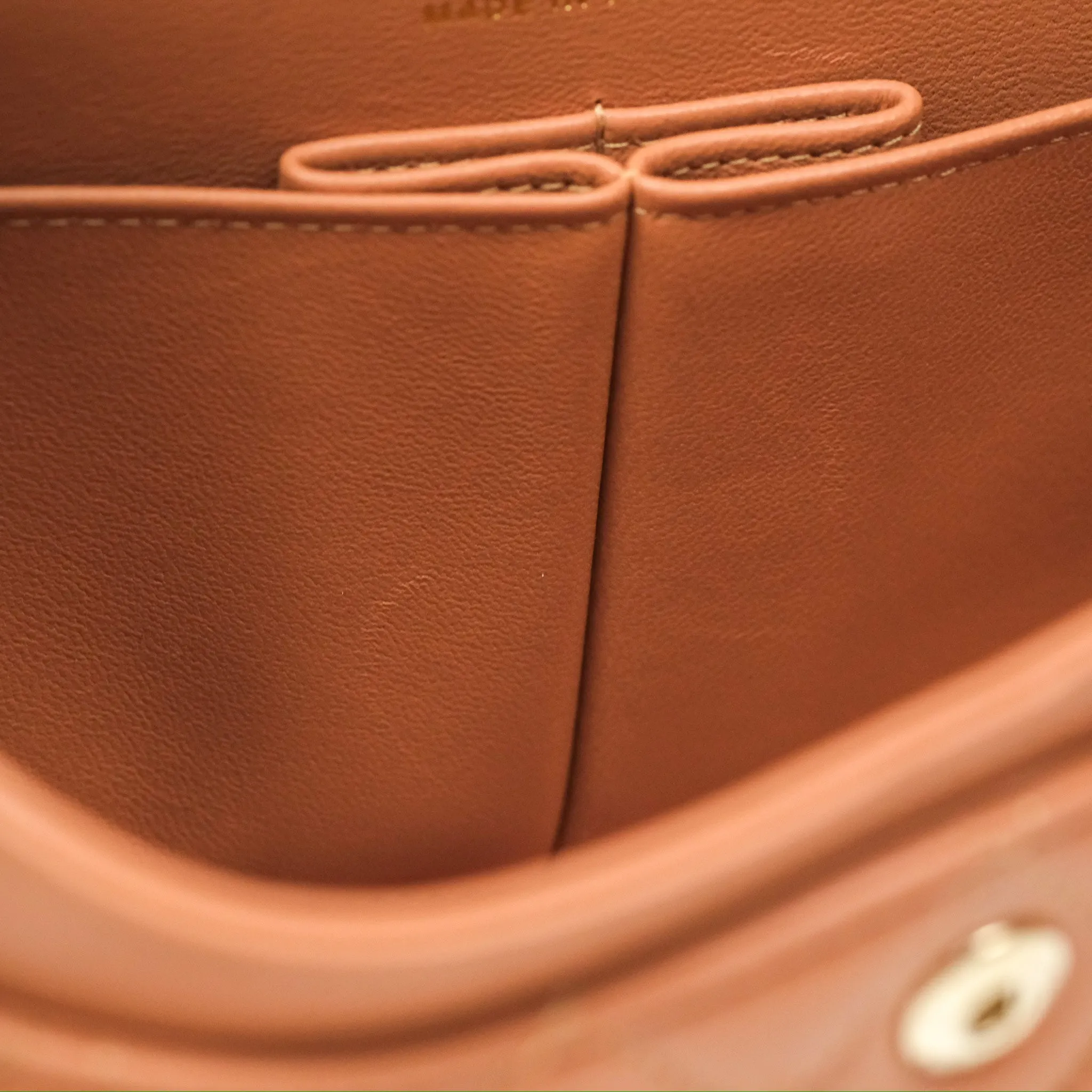 Chanel Small Quilted Classic Flap Dark Caramel Beige Lambskin Gold Hardware