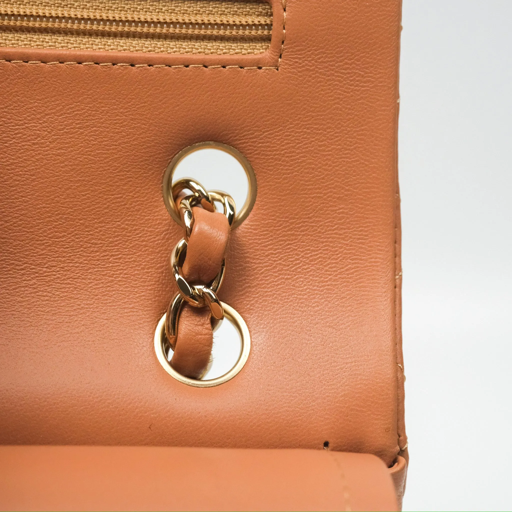 Chanel Small Quilted Classic Flap Dark Caramel Beige Lambskin Gold Hardware