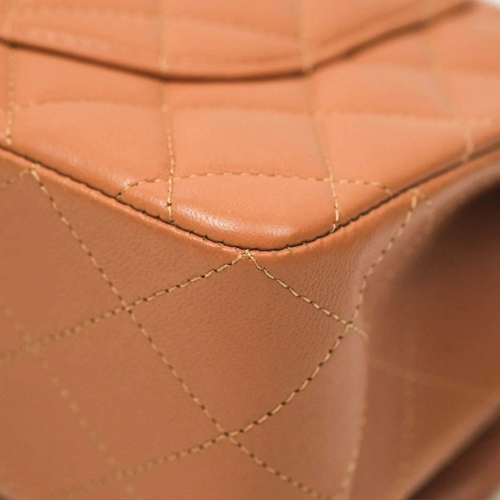 Chanel Small Quilted Classic Flap Dark Caramel Beige Lambskin Gold Hardware