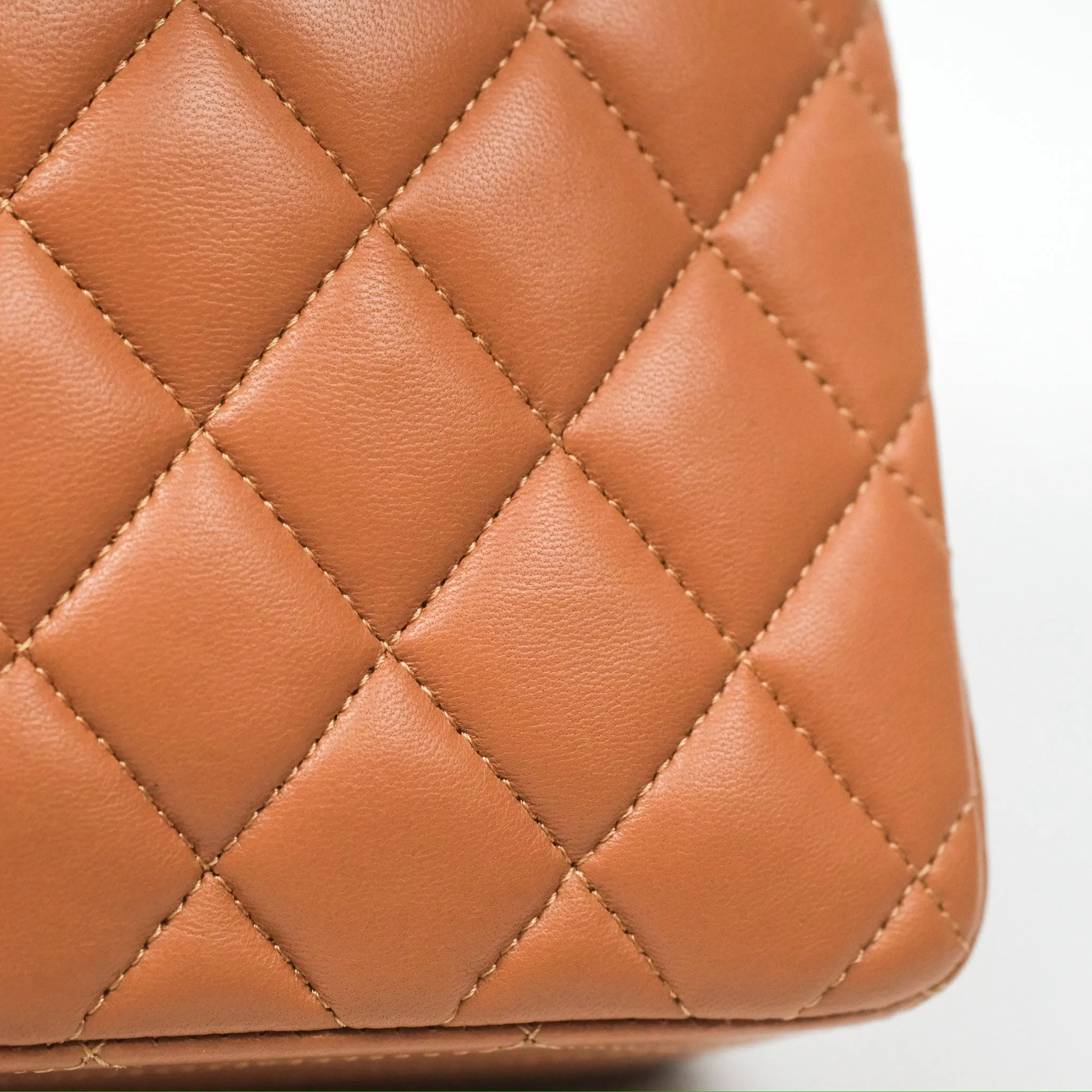 Chanel Small Quilted Classic Flap Dark Caramel Beige Lambskin Gold Hardware