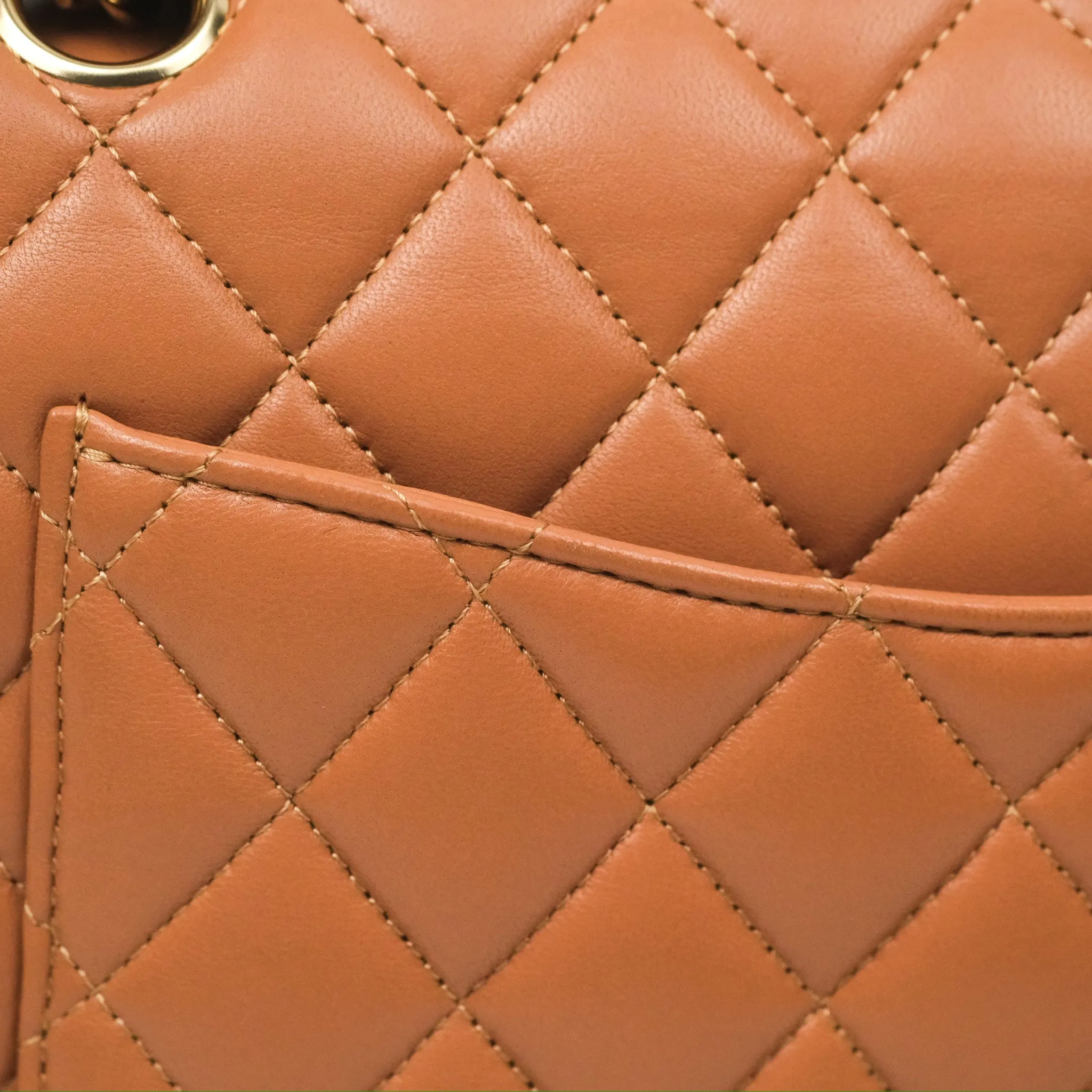 Chanel Small Quilted Classic Flap Dark Caramel Beige Lambskin Gold Hardware