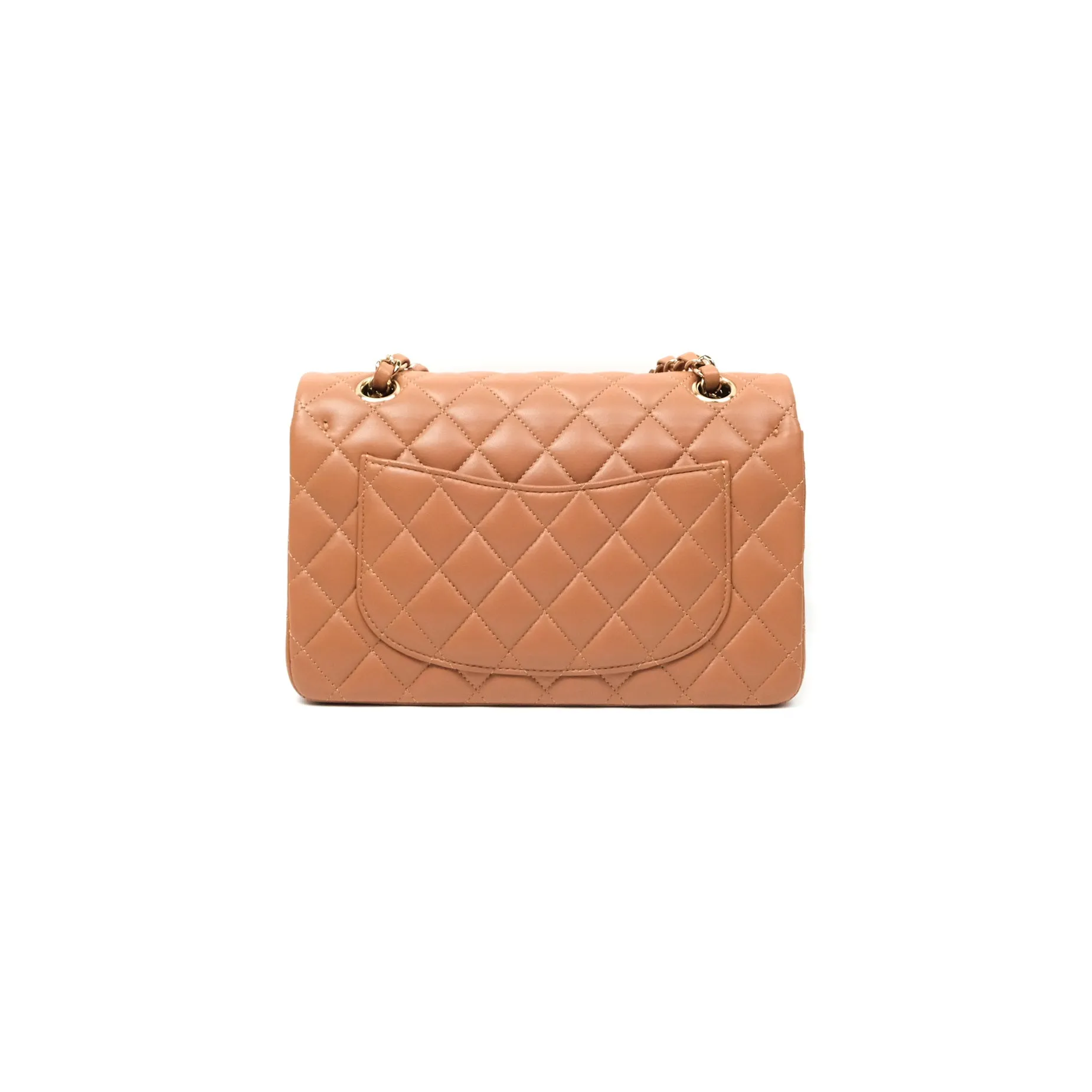 Chanel Small Quilted Classic Flap Dark Caramel Beige Lambskin Gold Hardware