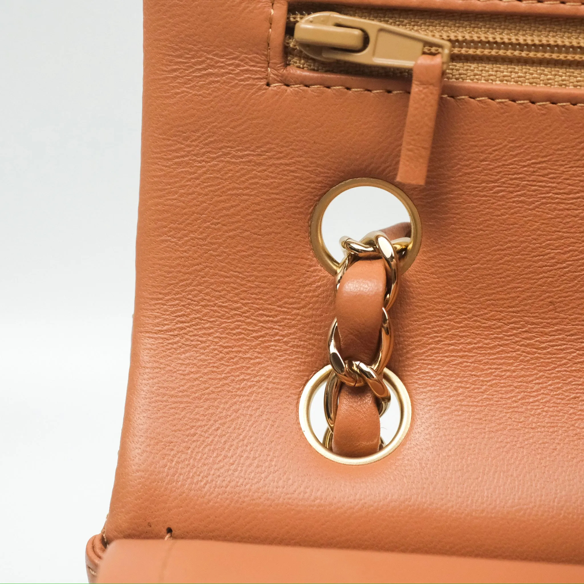 Chanel Small Quilted Classic Flap Dark Caramel Beige Lambskin Gold Hardware