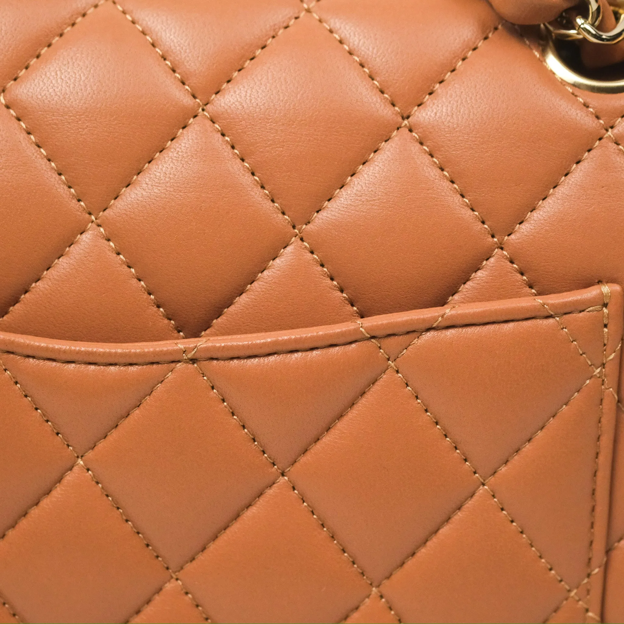 Chanel Small Quilted Classic Flap Dark Caramel Beige Lambskin Gold Hardware
