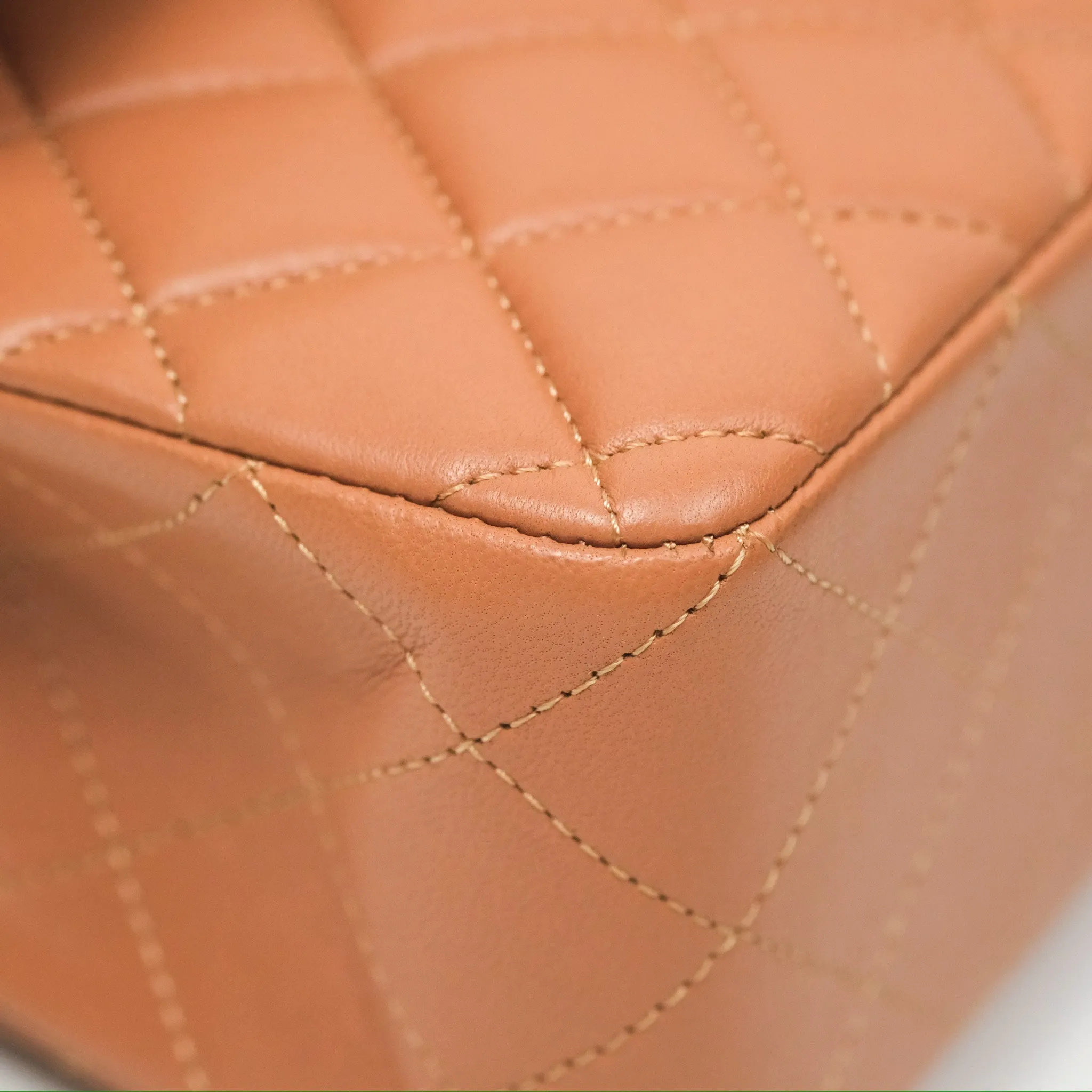 Chanel Small Quilted Classic Flap Dark Caramel Beige Lambskin Gold Hardware