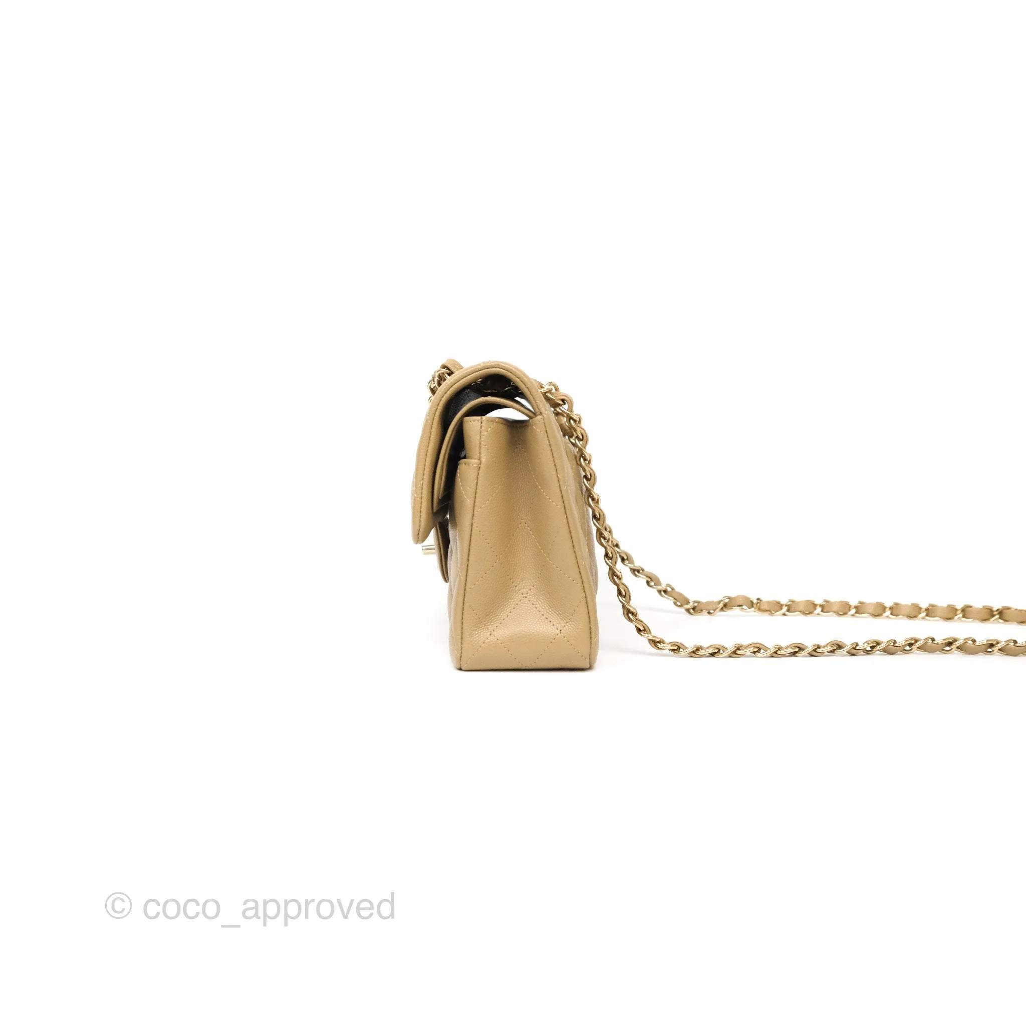 Chanel Small S/M Classic Flap Dark Beige Caviar Gold Hardware 21A