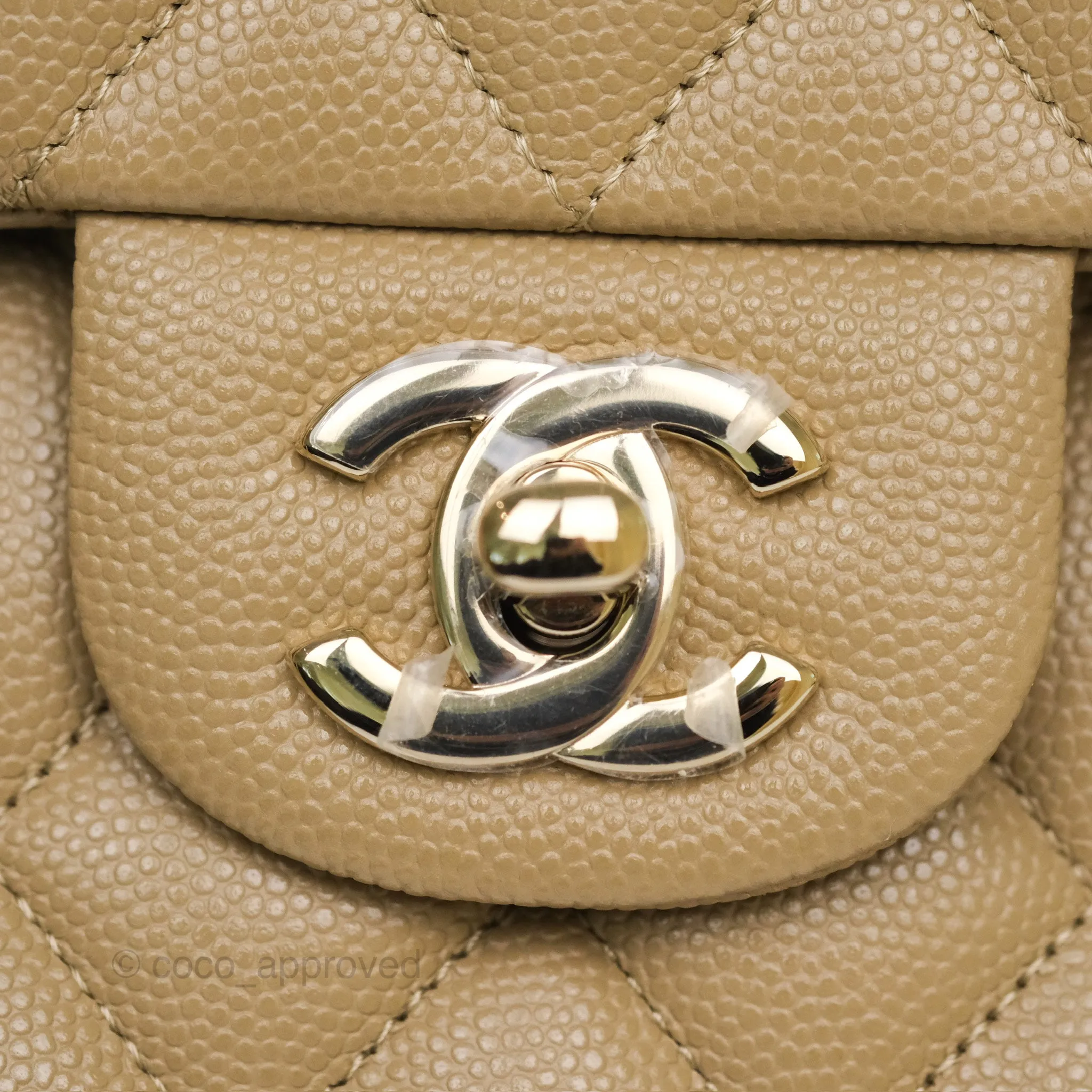Chanel Small S/M Classic Flap Dark Beige Caviar Gold Hardware 21A