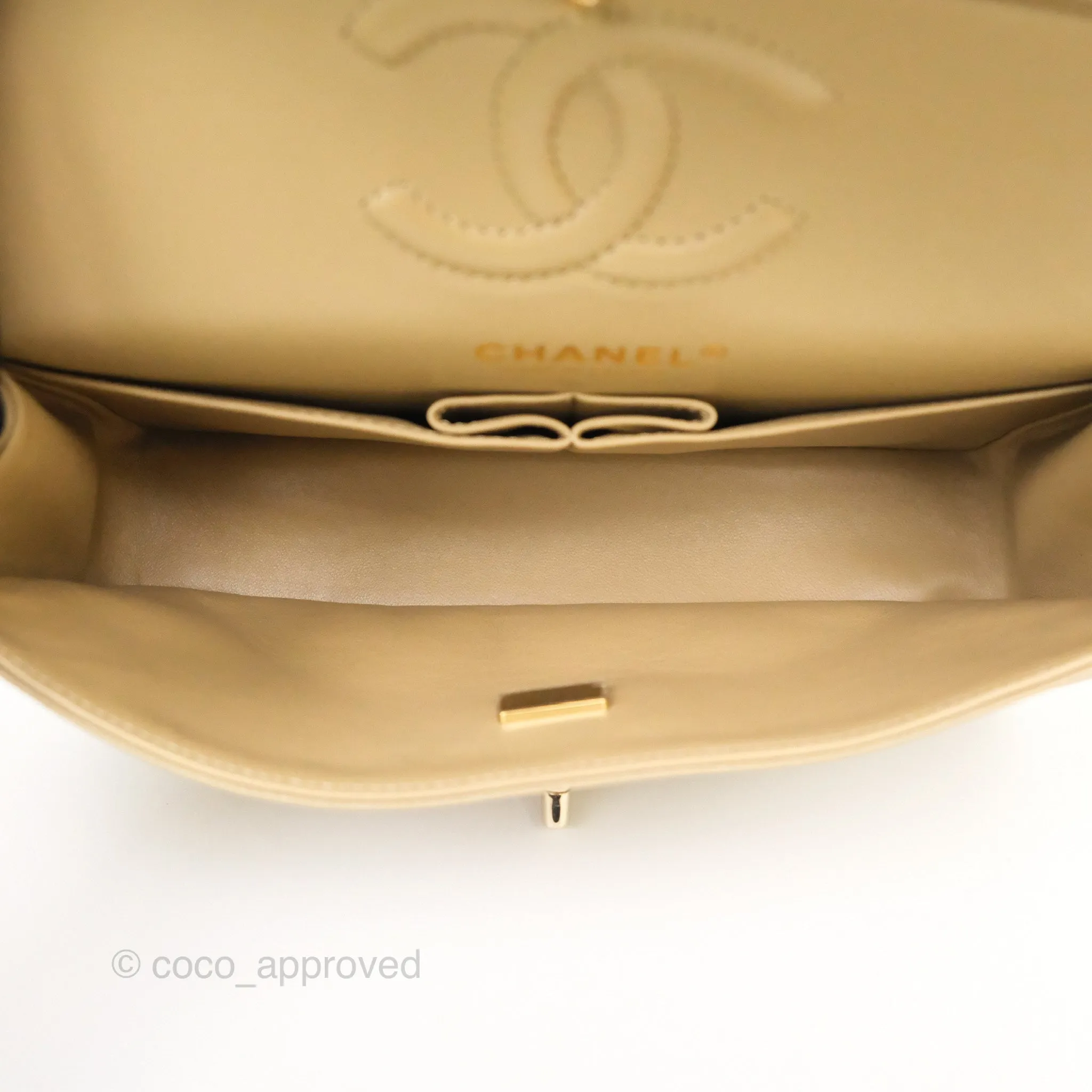 Chanel Small S/M Classic Flap Dark Beige Caviar Gold Hardware 21A