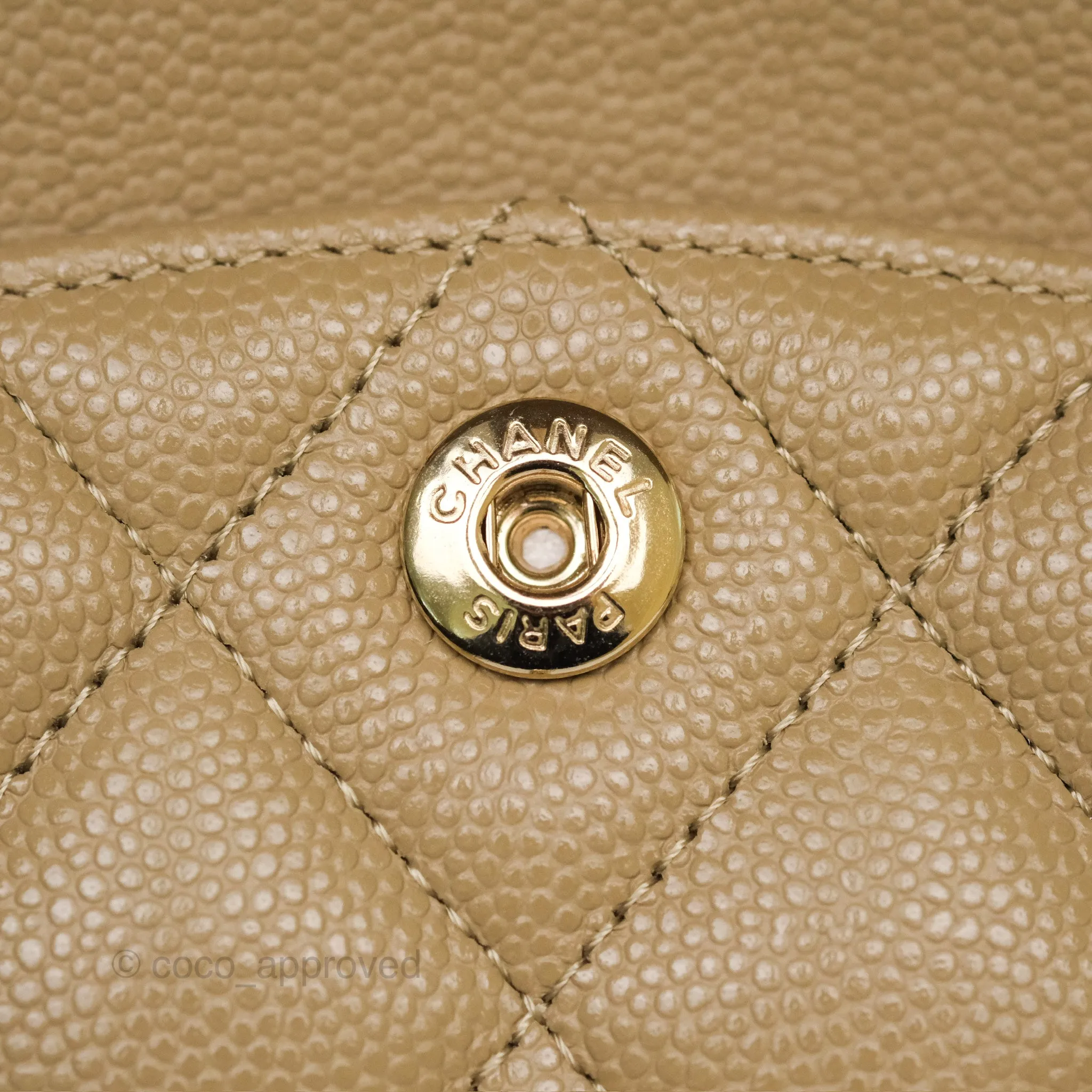 Chanel Small S/M Classic Flap Dark Beige Caviar Gold Hardware 21A