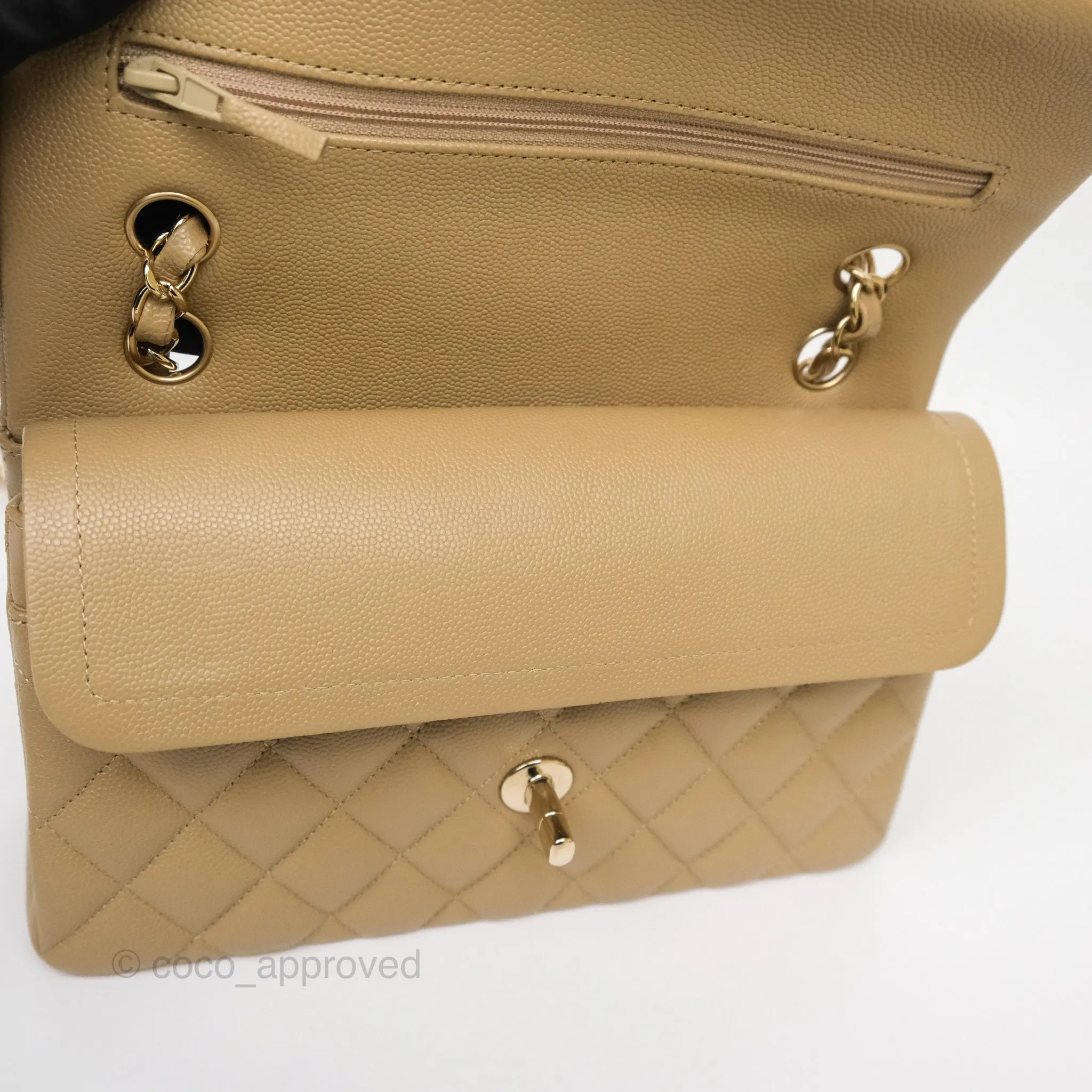 Chanel Small S/M Classic Flap Dark Beige Caviar Gold Hardware 21A