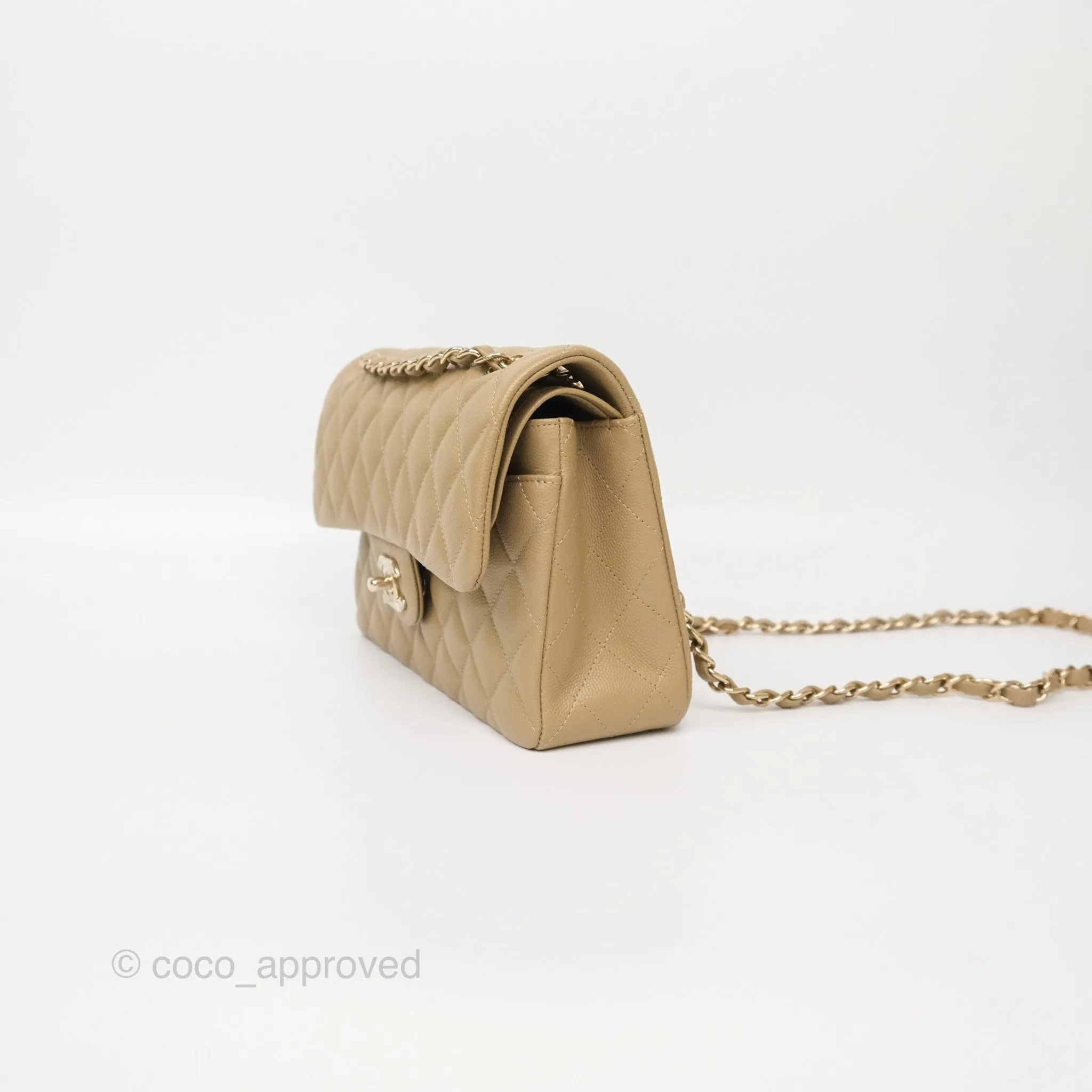 Chanel Small S/M Classic Flap Dark Beige Caviar Gold Hardware 21A