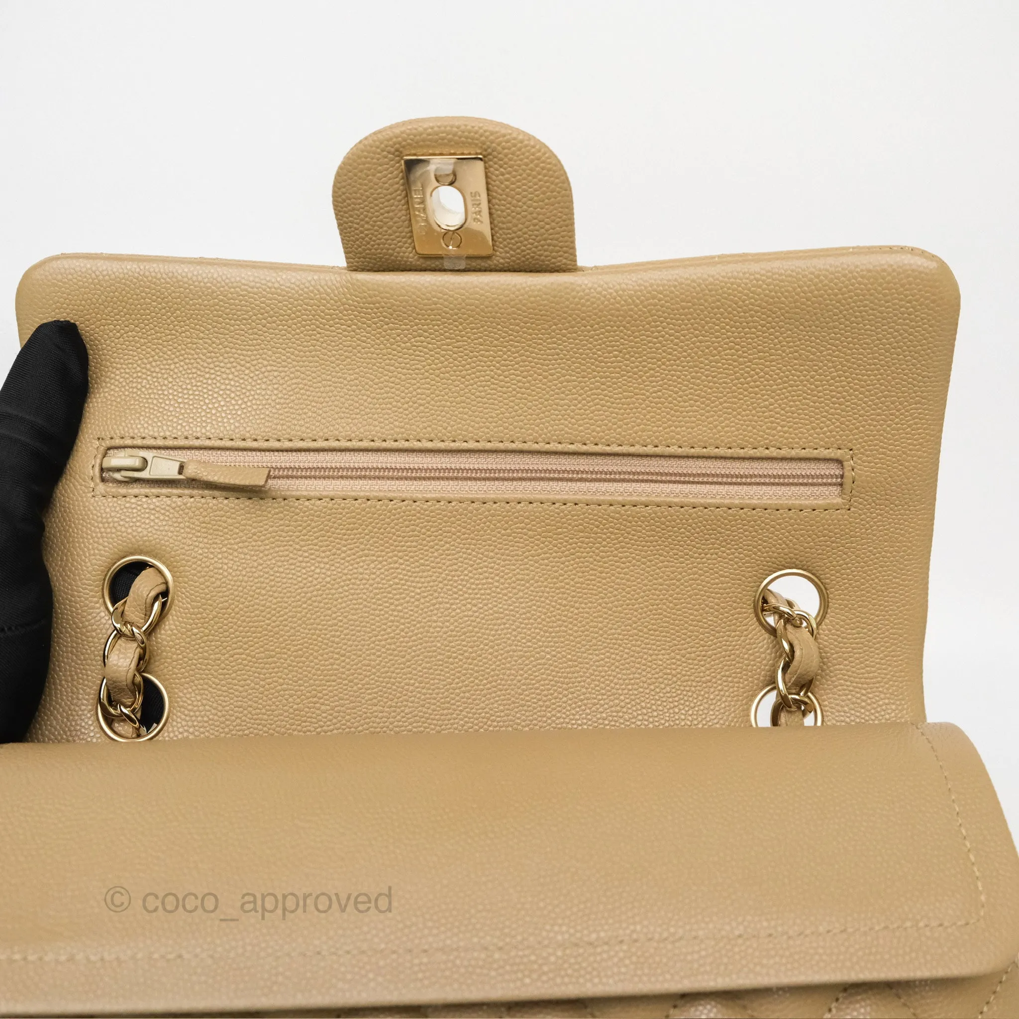 Chanel Small S/M Classic Flap Dark Beige Caviar Gold Hardware 21A